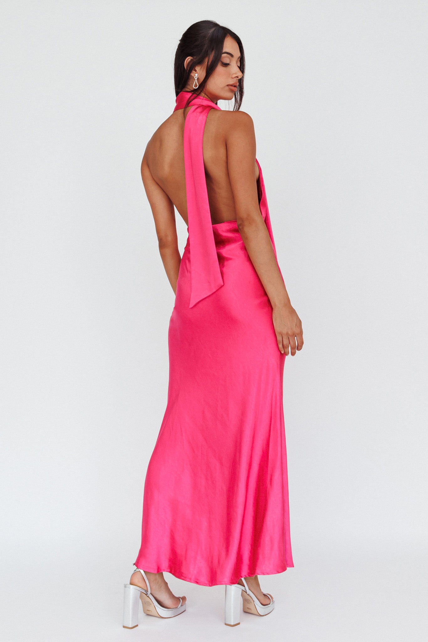 Italia Azure Halterneck Maxi Dress Hot Pink-Maymioy