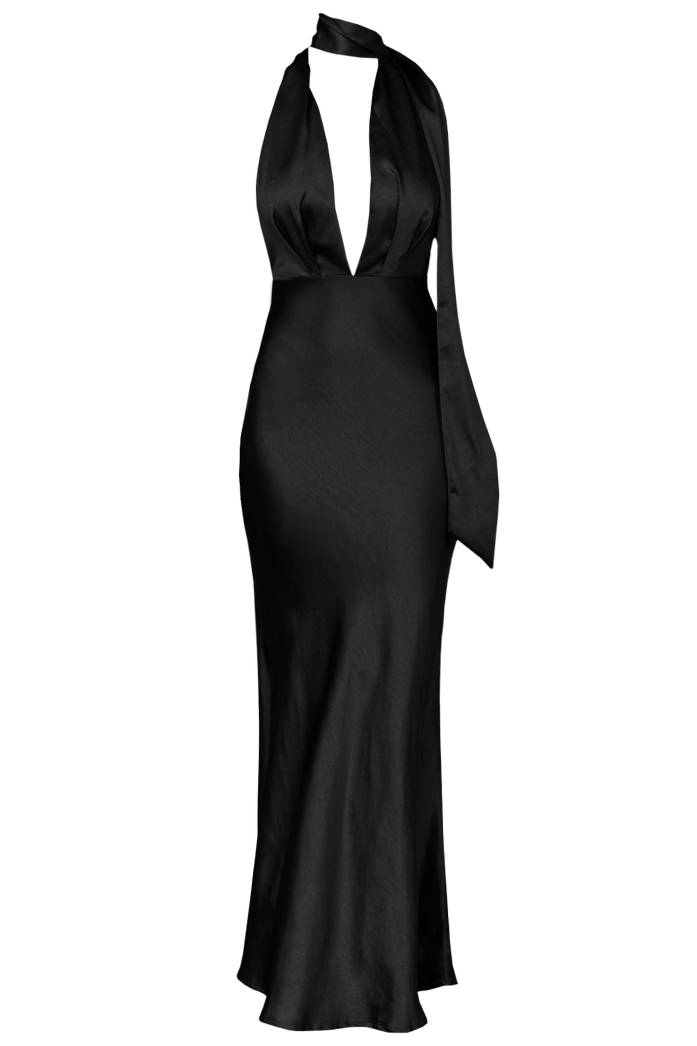 Italia Azure Halterneck Maxi Dress Black-Maymioy