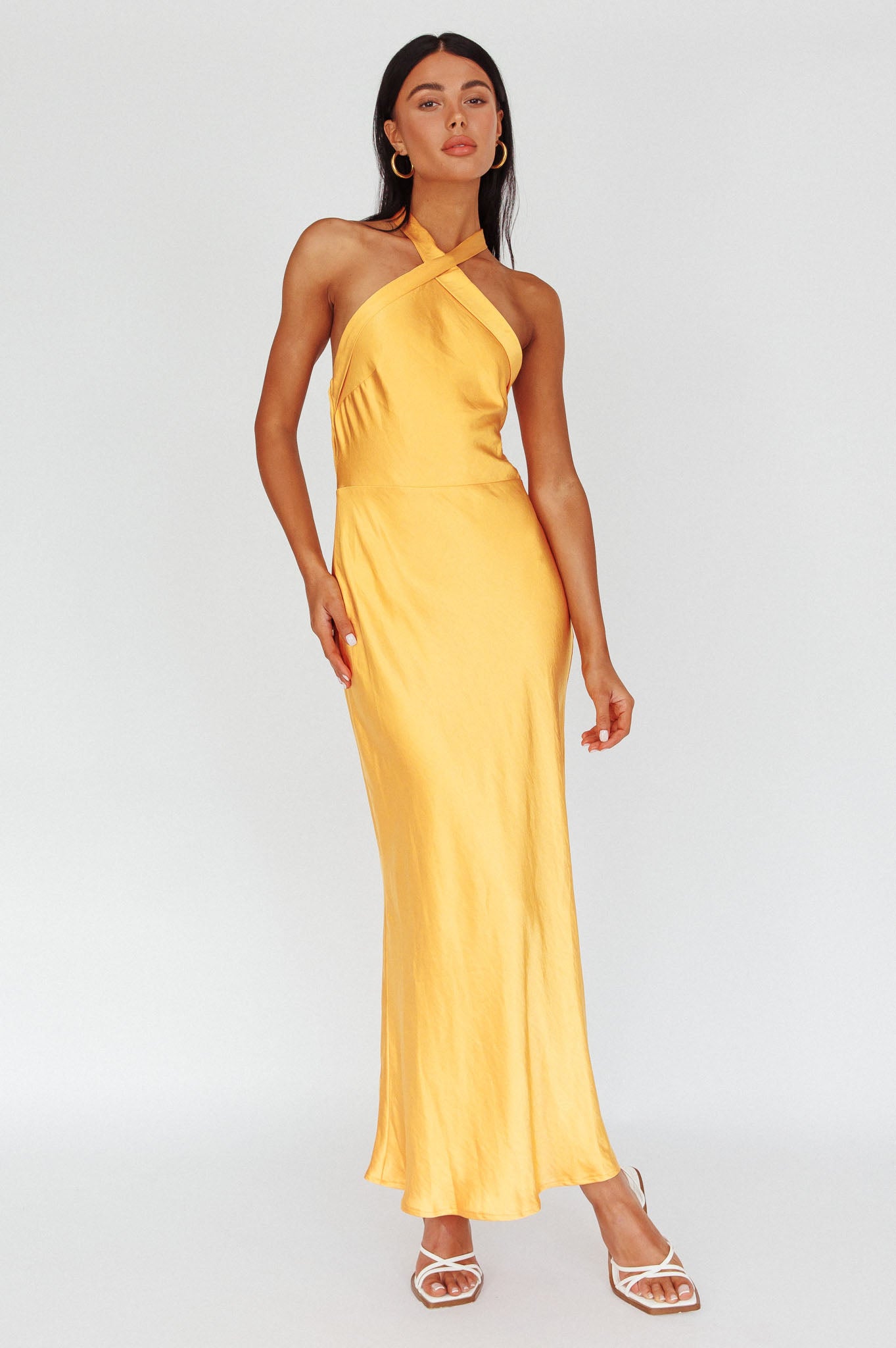 Italia Azure Crossover Halterneck Maxi Dress Sun-Maymioy