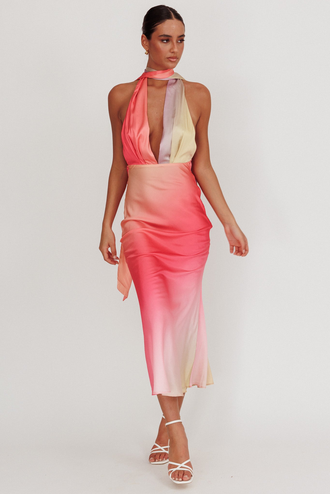 Italia Azure Halterneck Maxi Dress Tangerine-Maymioy