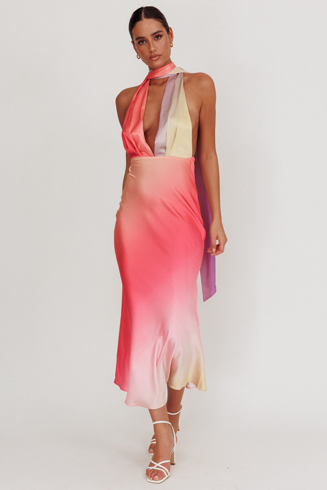 Italia Azure Halterneck Maxi Dress Tangerine-Maymioy