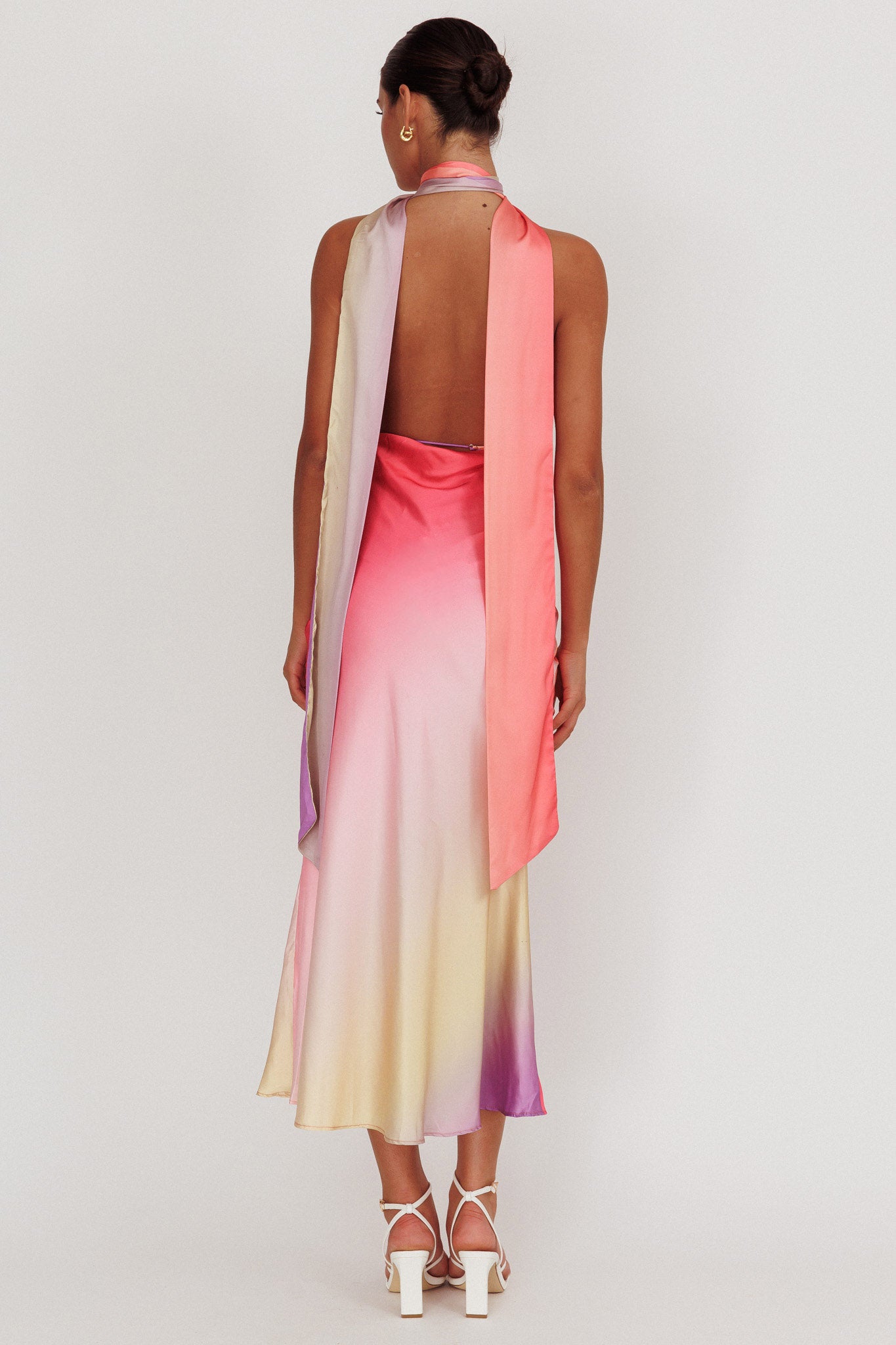 Italia Azure Halterneck Maxi Dress Tangerine-Maymioy