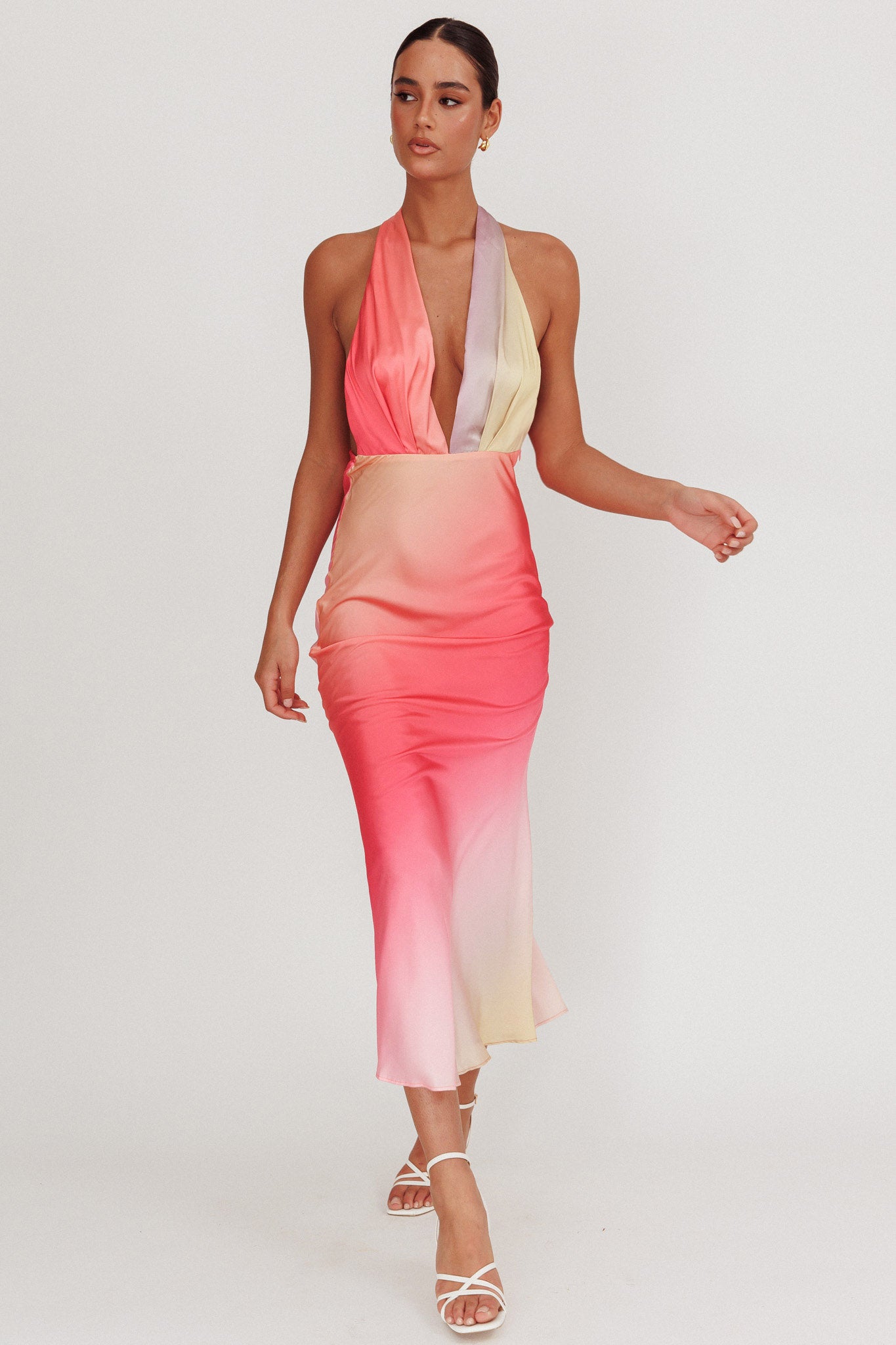 Italia Azure Halterneck Maxi Dress Tangerine-Maymioy