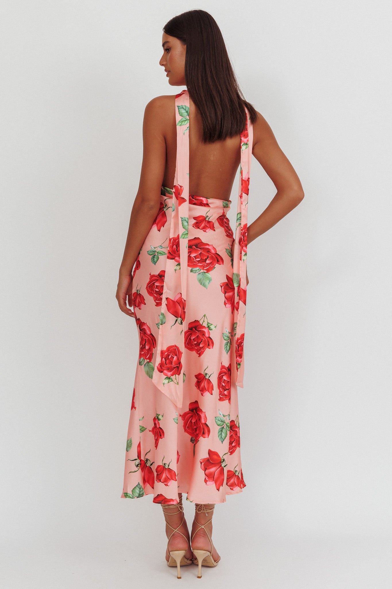 Italia Azure Halterneck Maxi Dress Rose-Maymioy