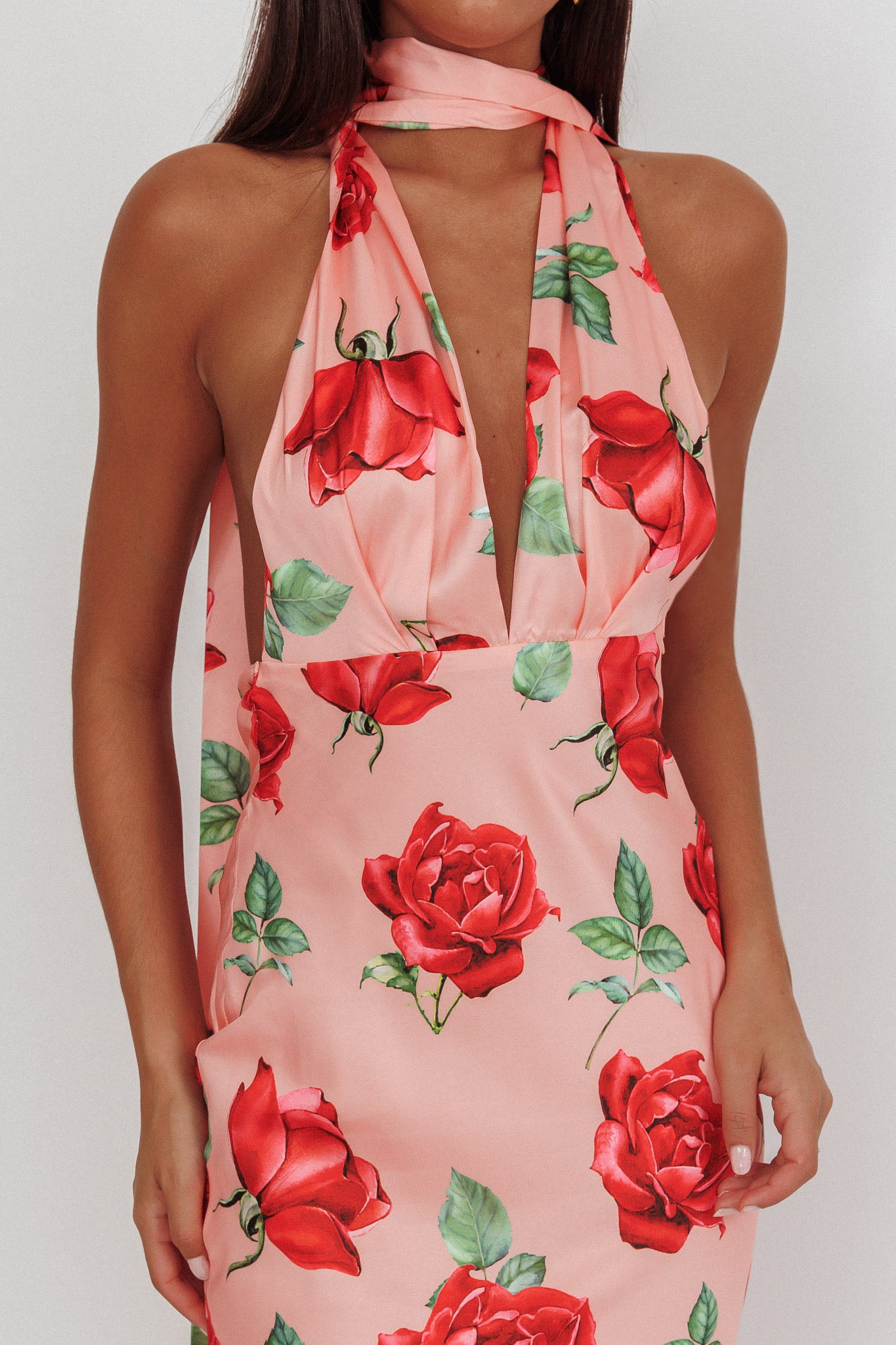 Italia Azure Halterneck Maxi Dress Rose-Maymioy