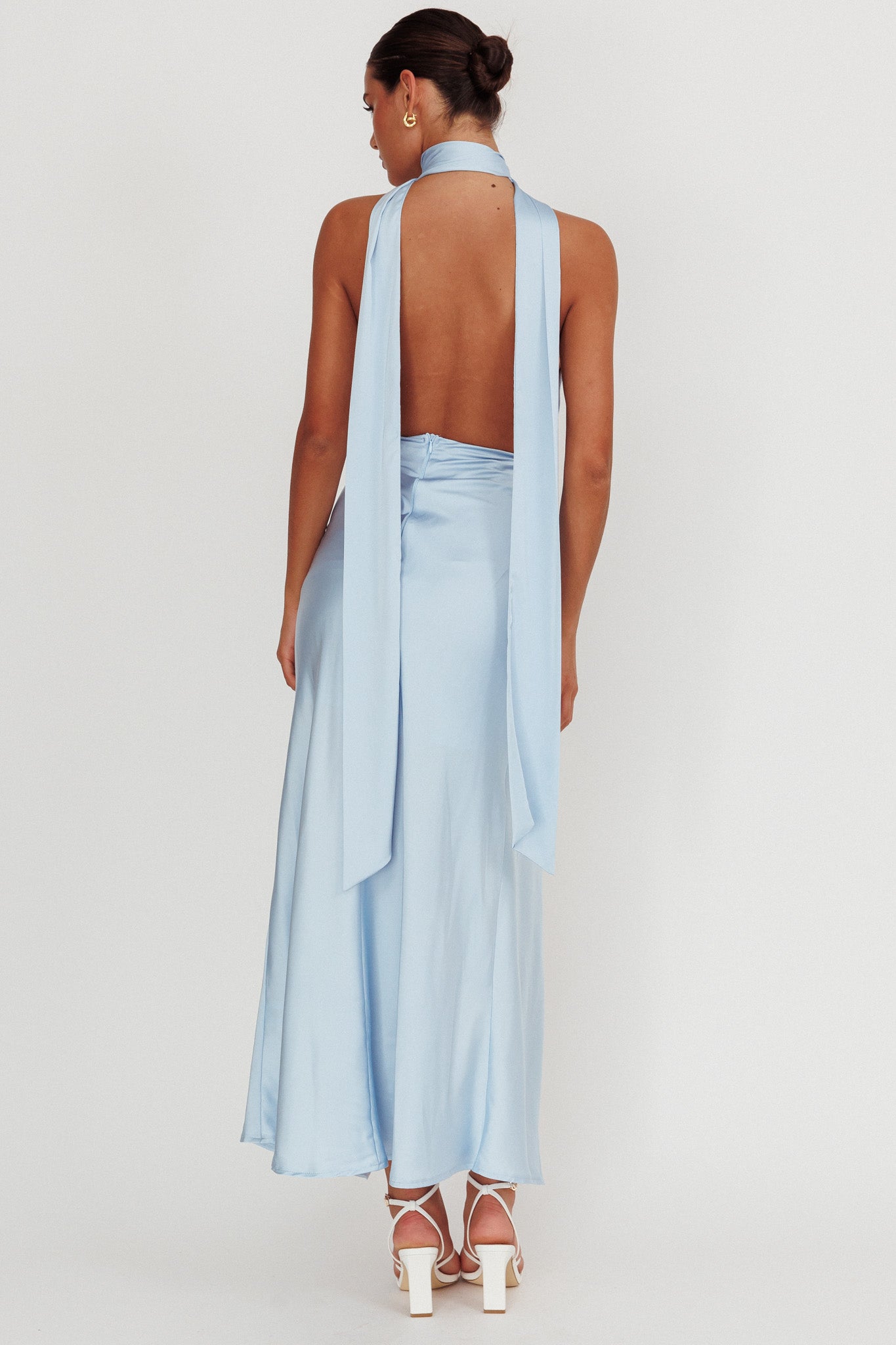 Italia Azure Halterneck Rosette Maxi Dress Blue-Maymioy