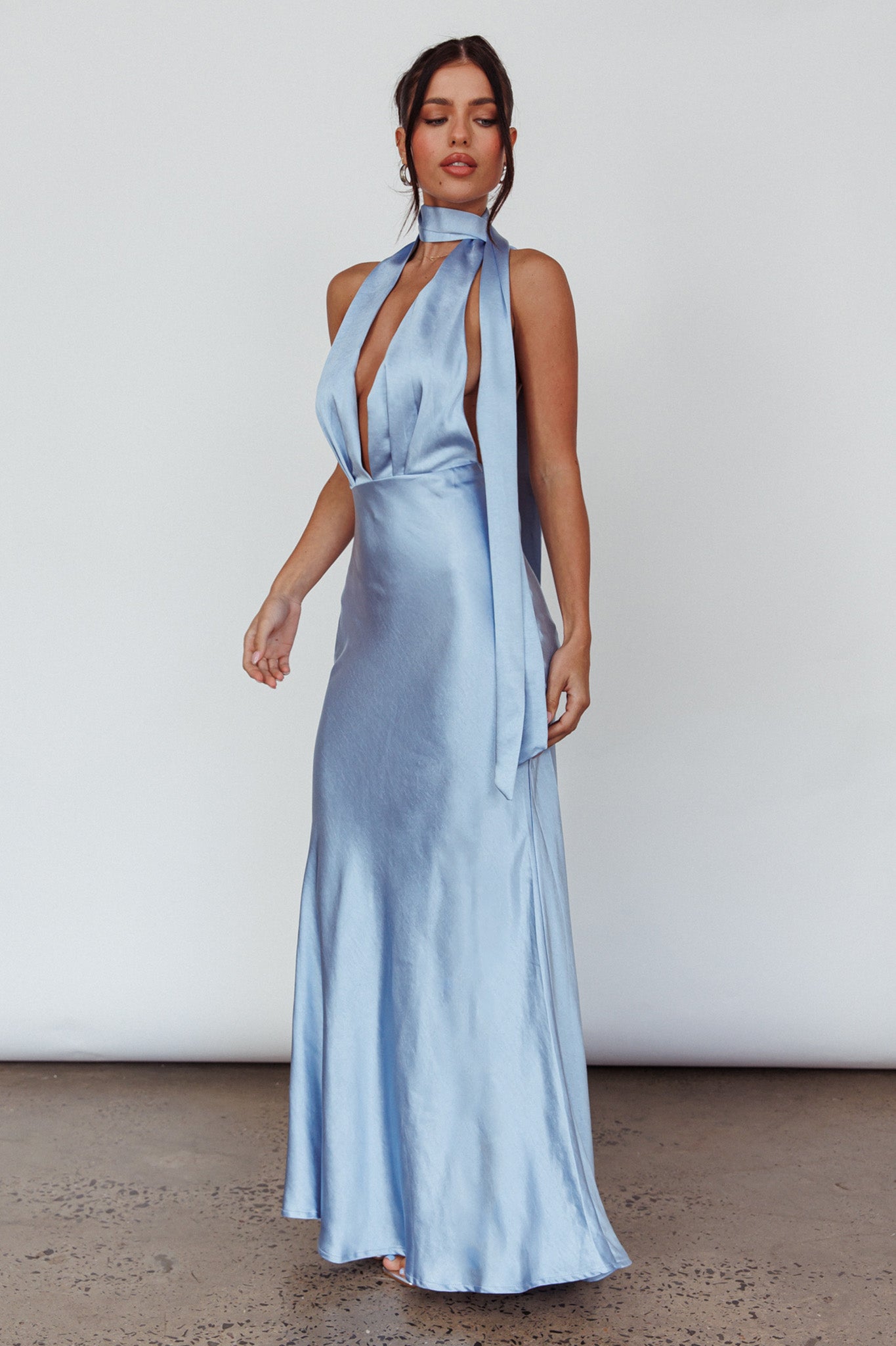 Italia Azure Halterneck Maxi Dress Blue-Maymioy