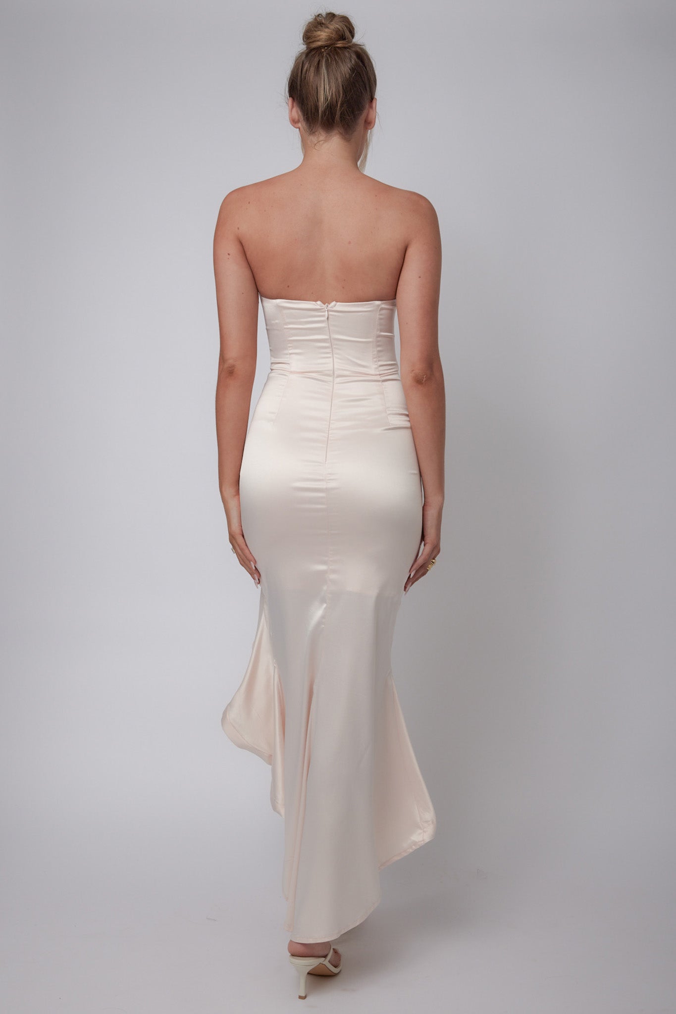 Diony Strapless Ruffle Hem Midi Dress Oyster-Maymioy