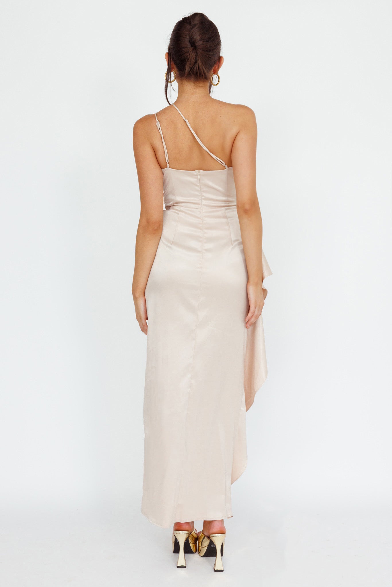 Kamillia One-Shoulder Split Midi Dress Champagne-Maymioy