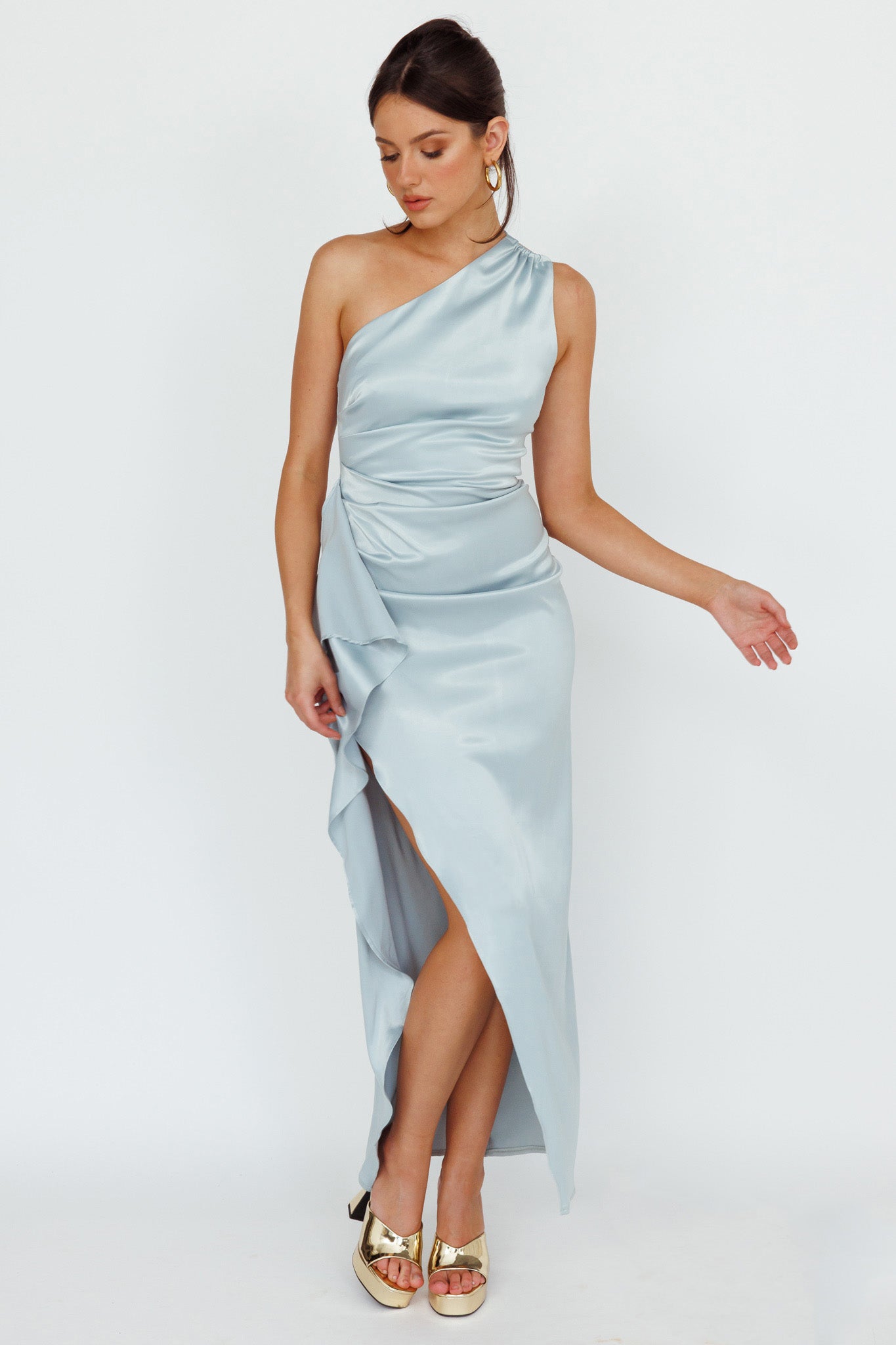 Kamillia One-Shoulder Split Midi Dress Pistachio-Maymioy
