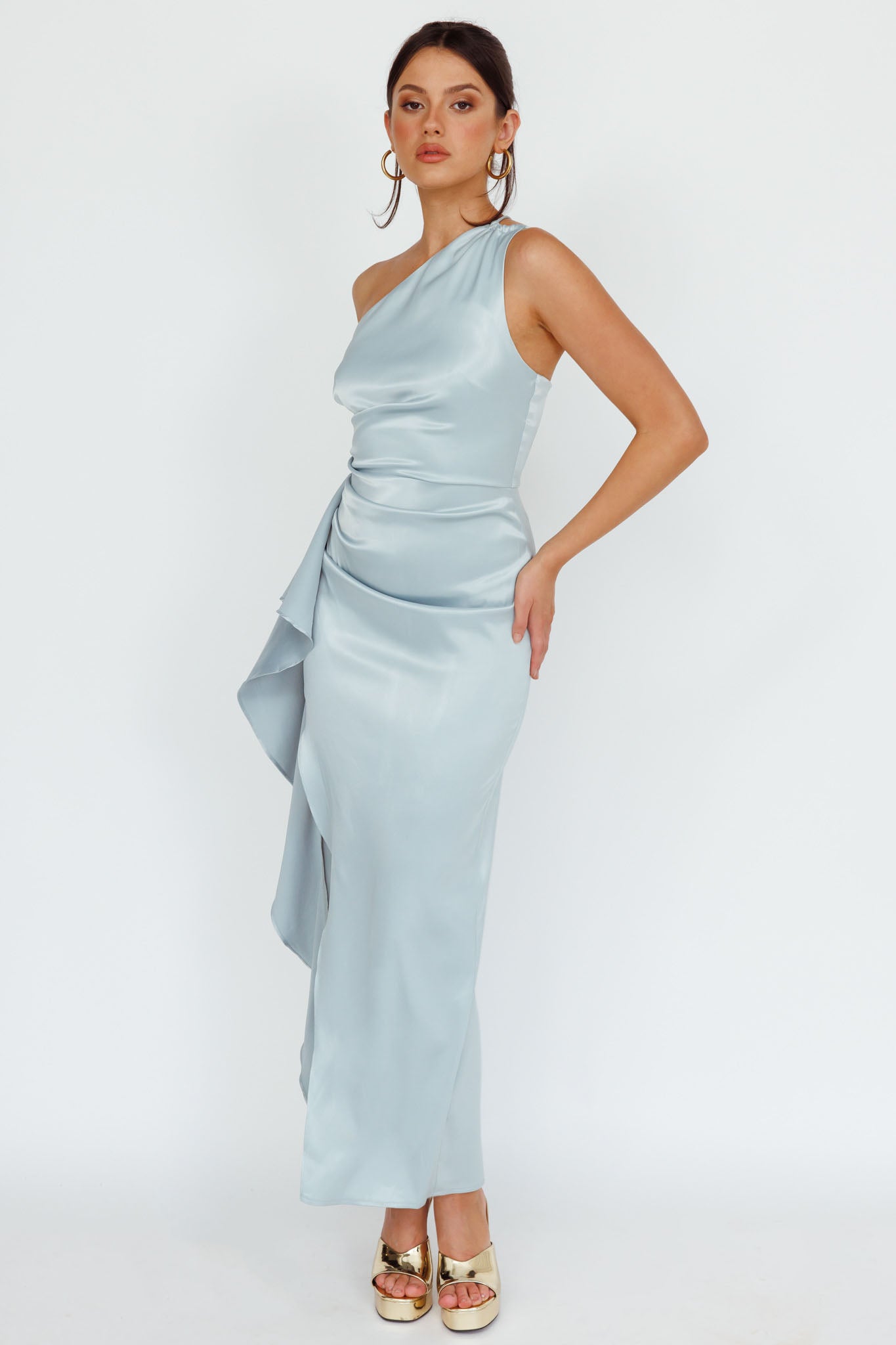 Kamillia One-Shoulder Split Midi Dress Pistachio-Maymioy