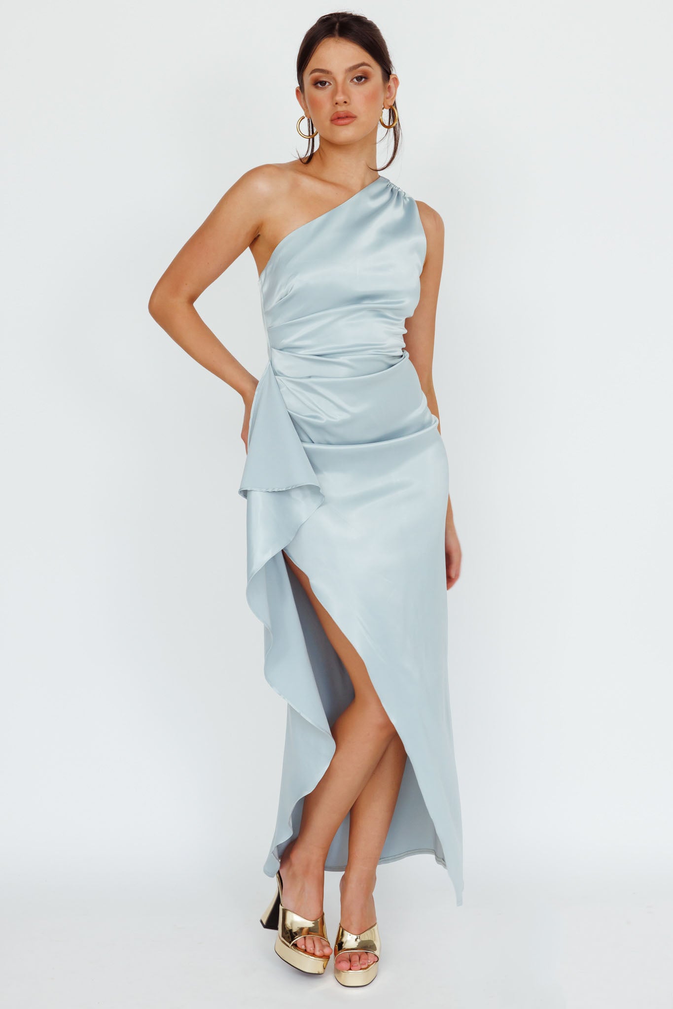 Kamillia One-Shoulder Split Midi Dress Pistachio-Maymioy