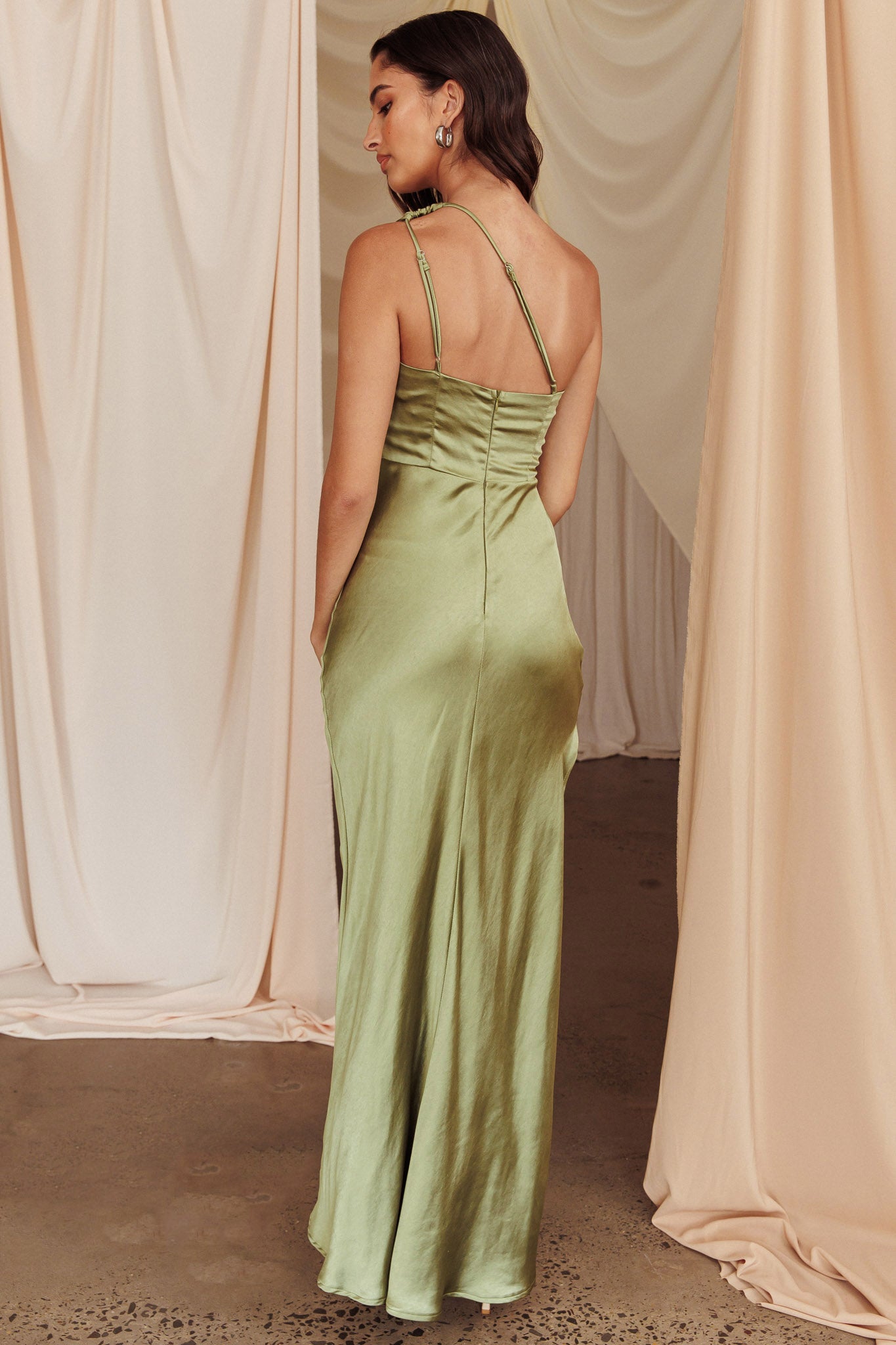 Kamillia One-Shoulder Split Maxi Dress Olive-Maymioy