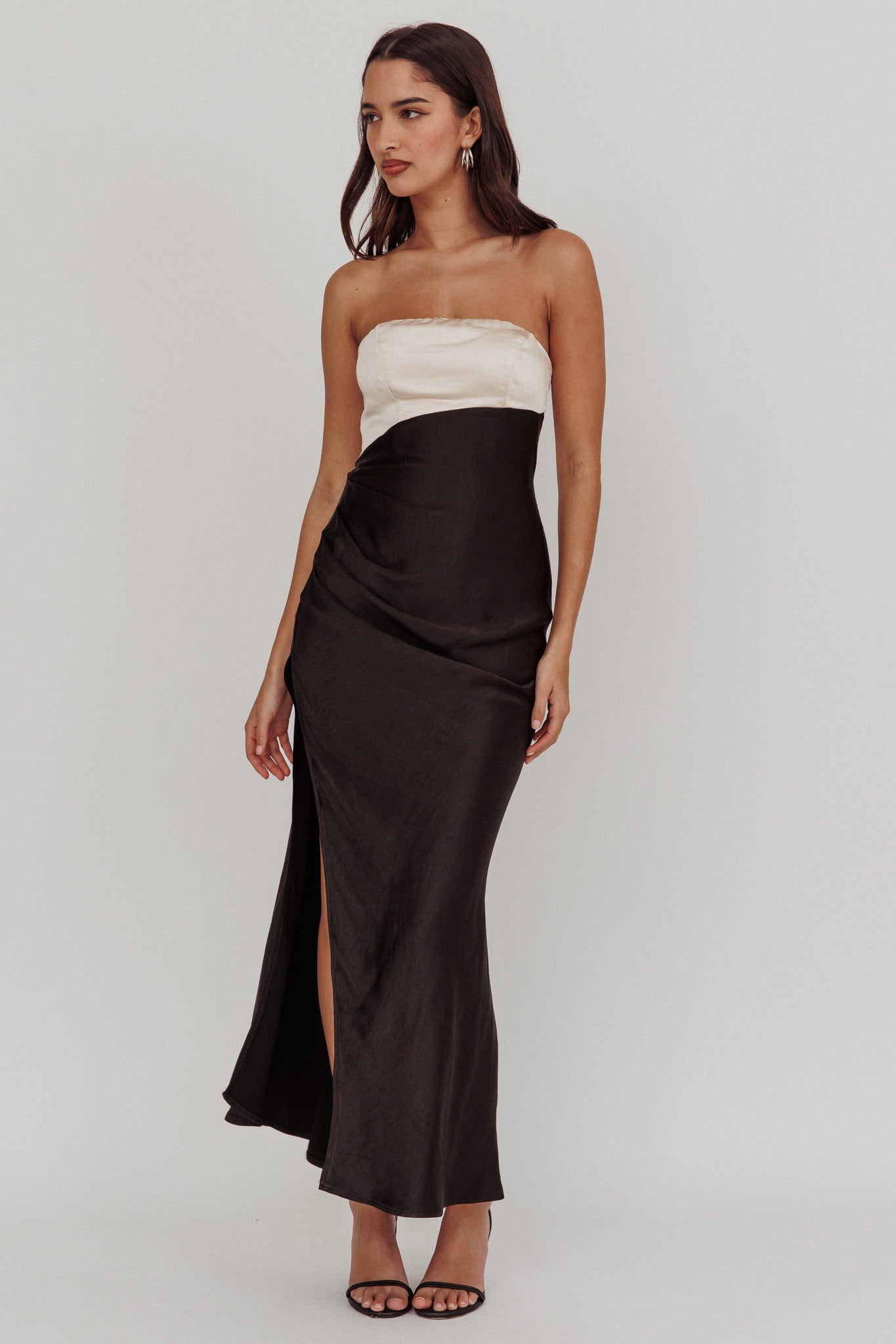 Kamillia Strapless Split Maxi Dress Black-Maymioy
