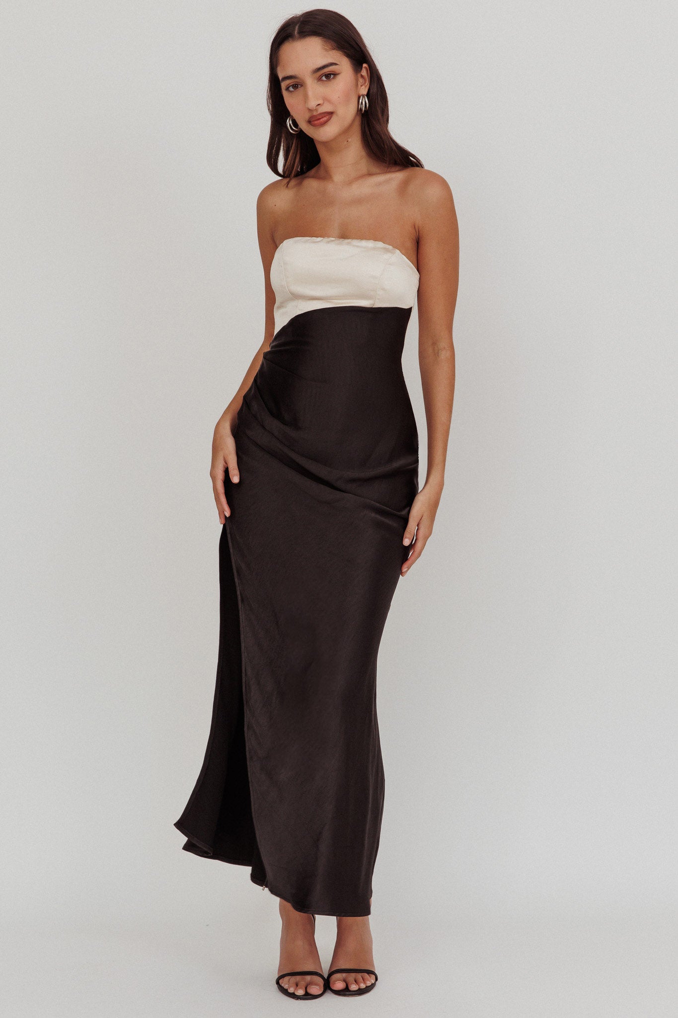 Kamillia Strapless Split Maxi Dress Black-Maymioy