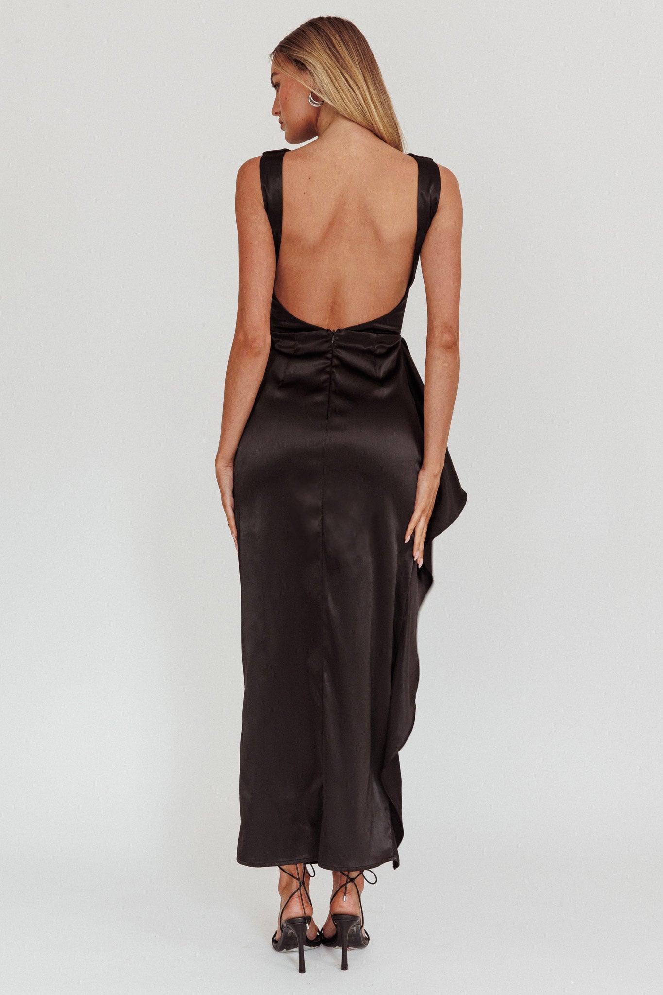 Kamillia Boat Neck Split Maxi Dress Black-Maymioy