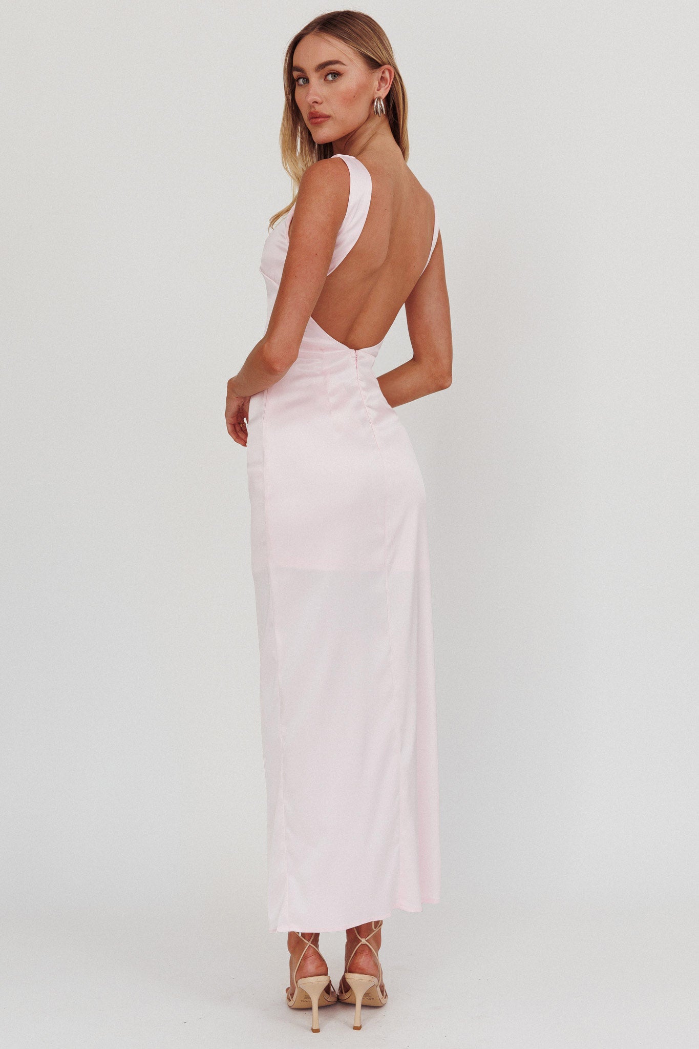 Kamillia Boat Neck Split Maxi Dress Ice Pink-Maymioy
