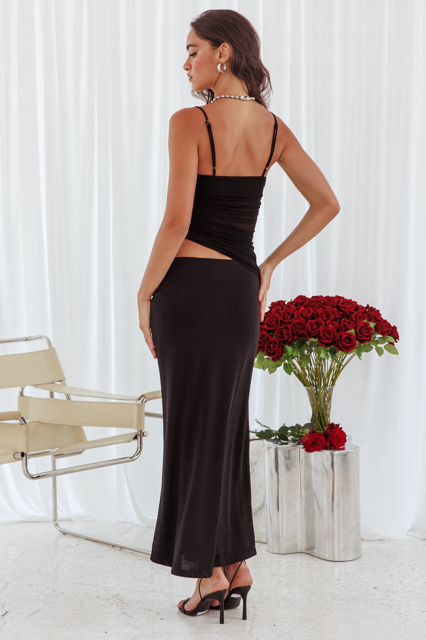Lorely Ruched Bodice Midi Dress Black-Maymioy