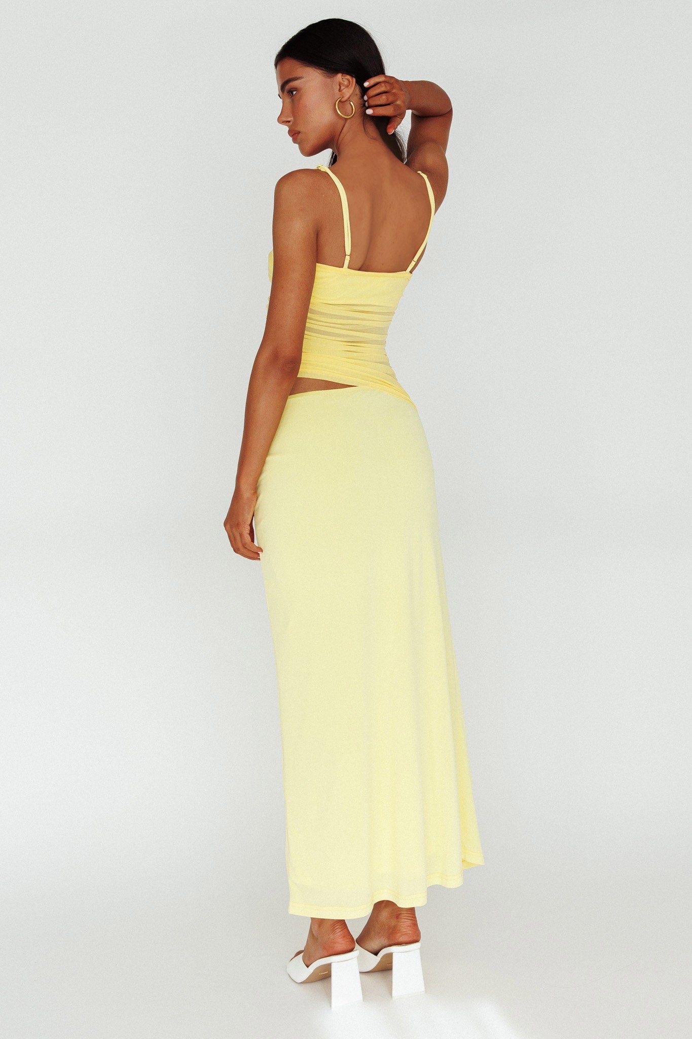 Lorely Ruched Bodice Midi Dress Yellow-Maymioy
