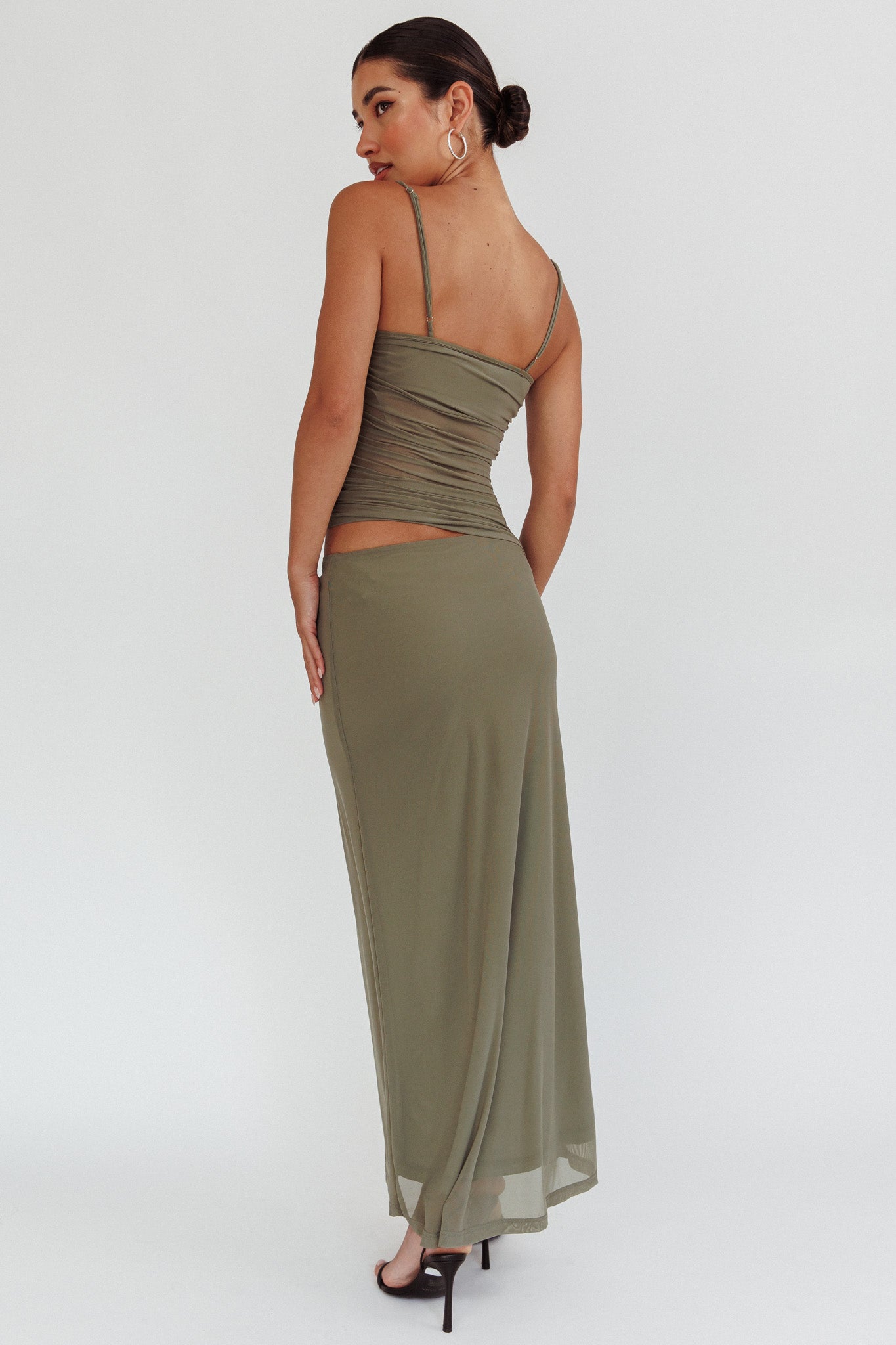 Lorely Ruched Bodice Maxi Dress Olive-Maymioy
