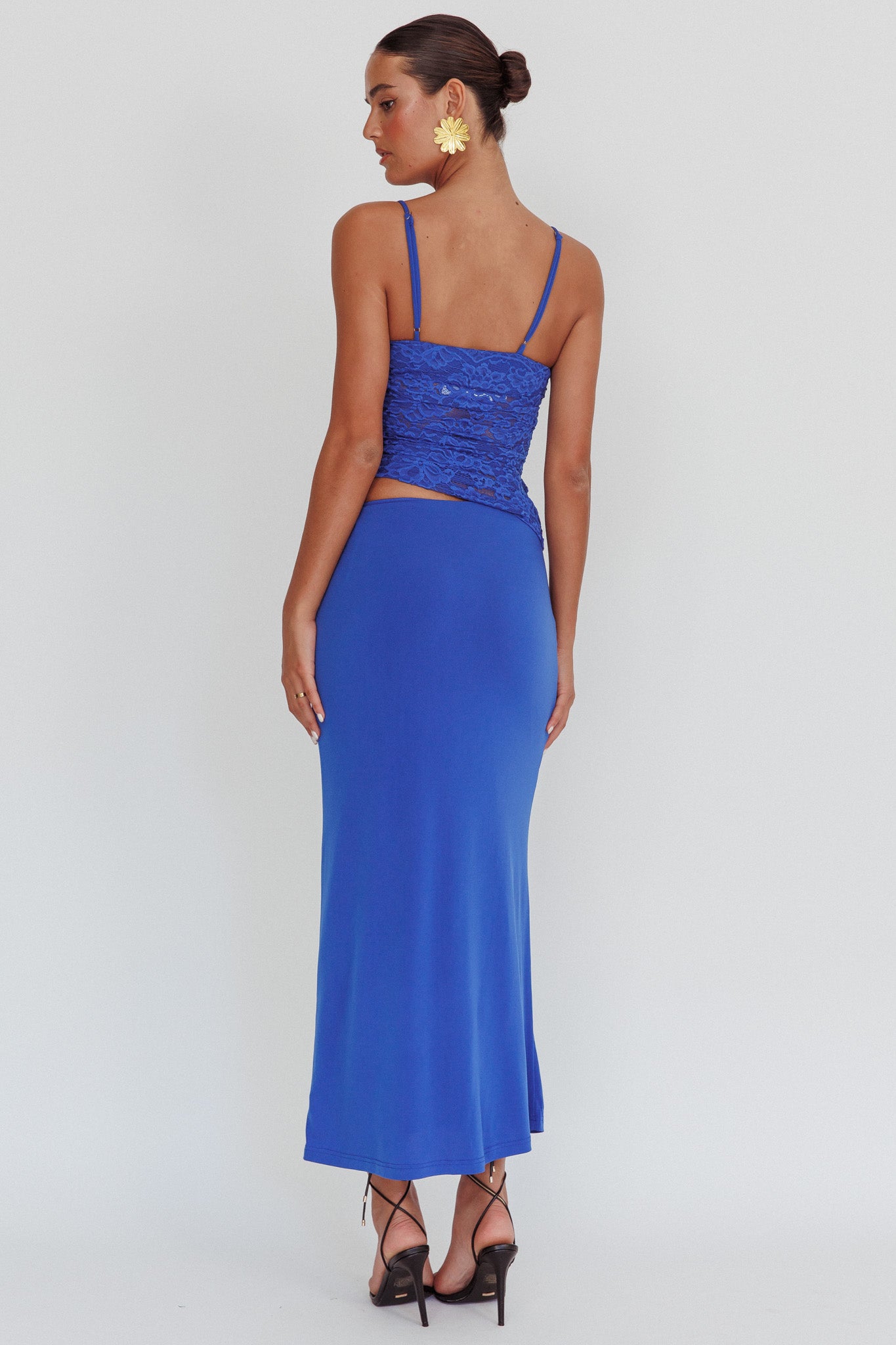 Lorely Lace Rosette Maxi Dress Top Blue-Maymioy