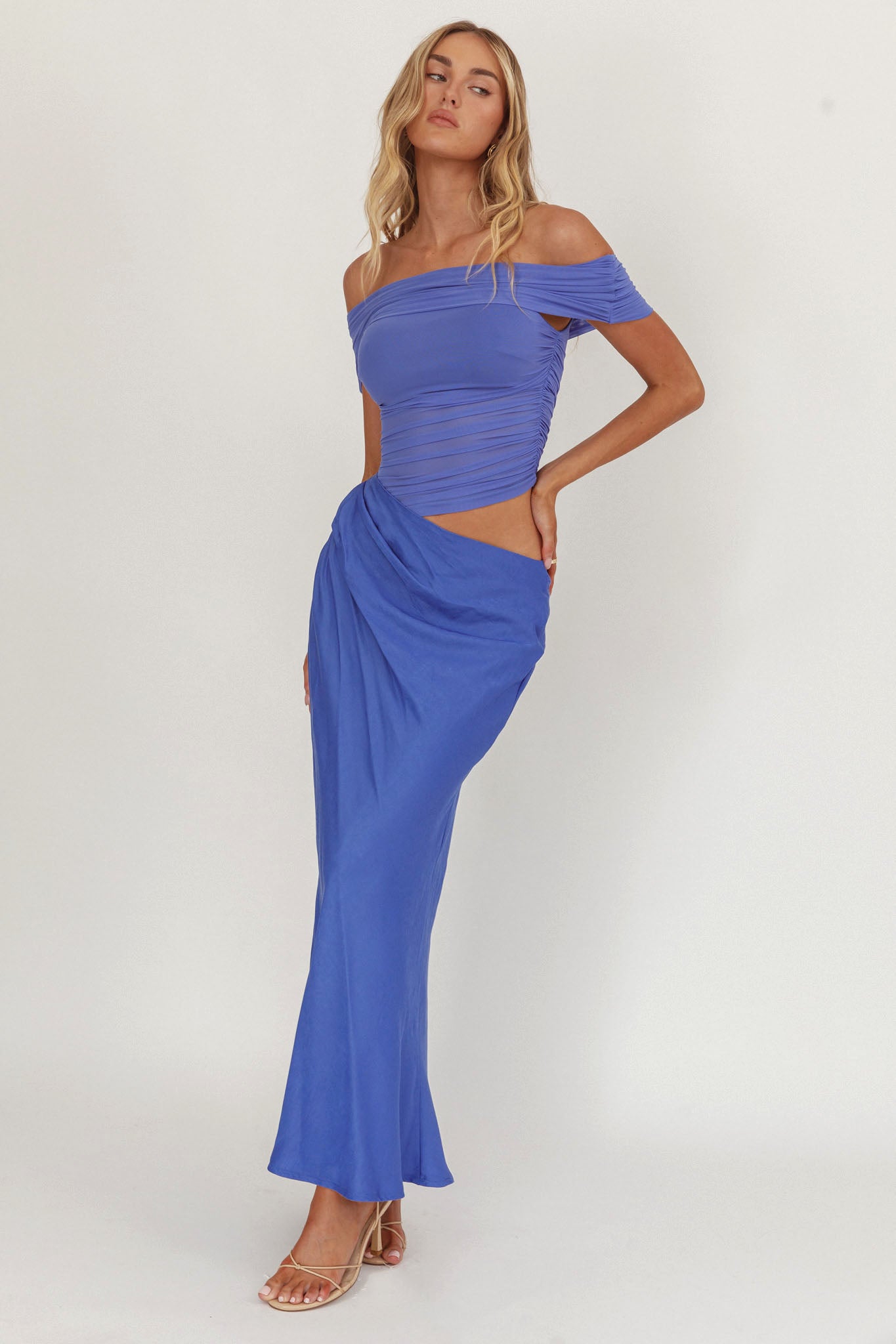 Lorely Off-Shoulder Midi Dress Ocean-Maymioy