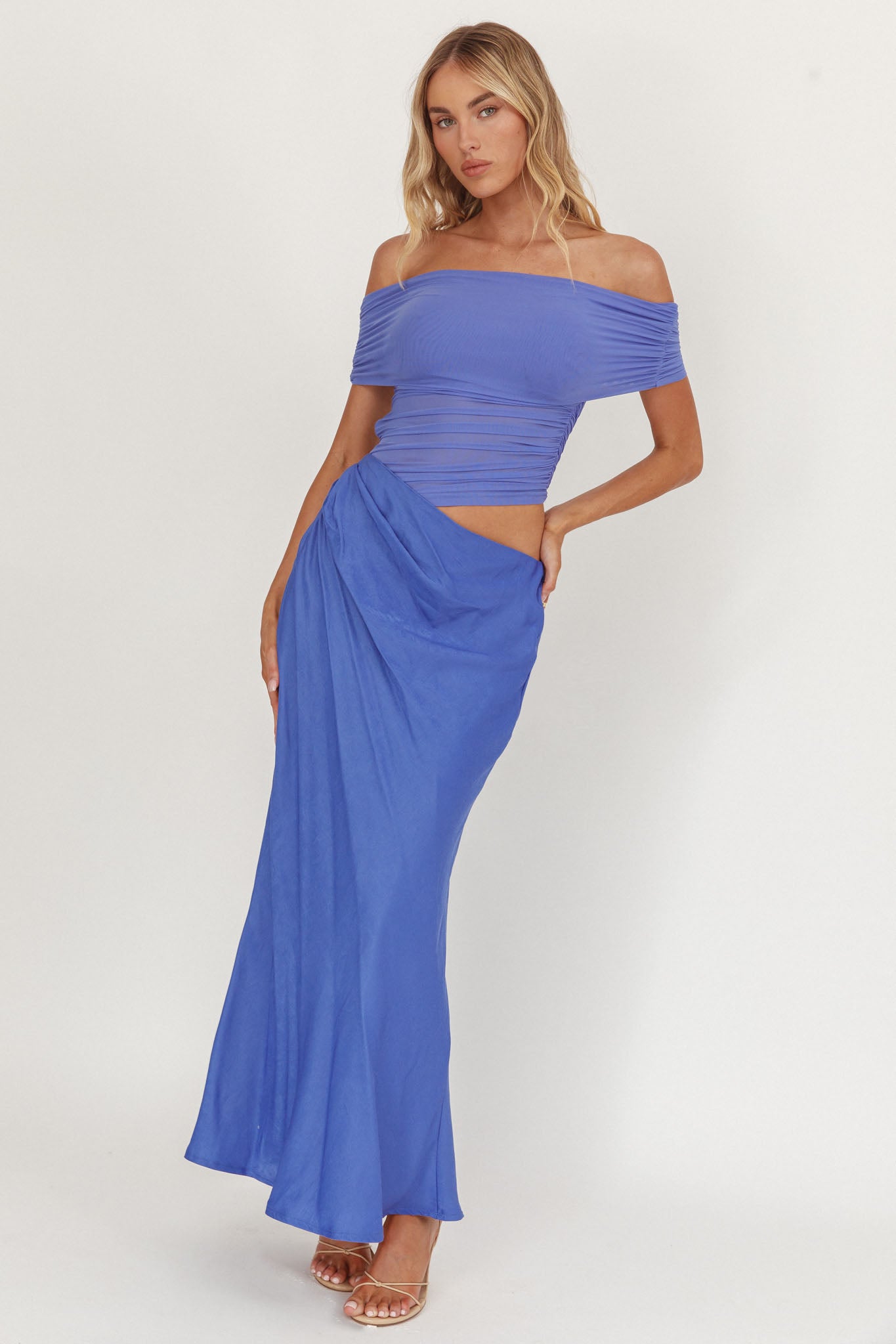 Lorely Off-Shoulder Midi Dress Ocean-Maymioy