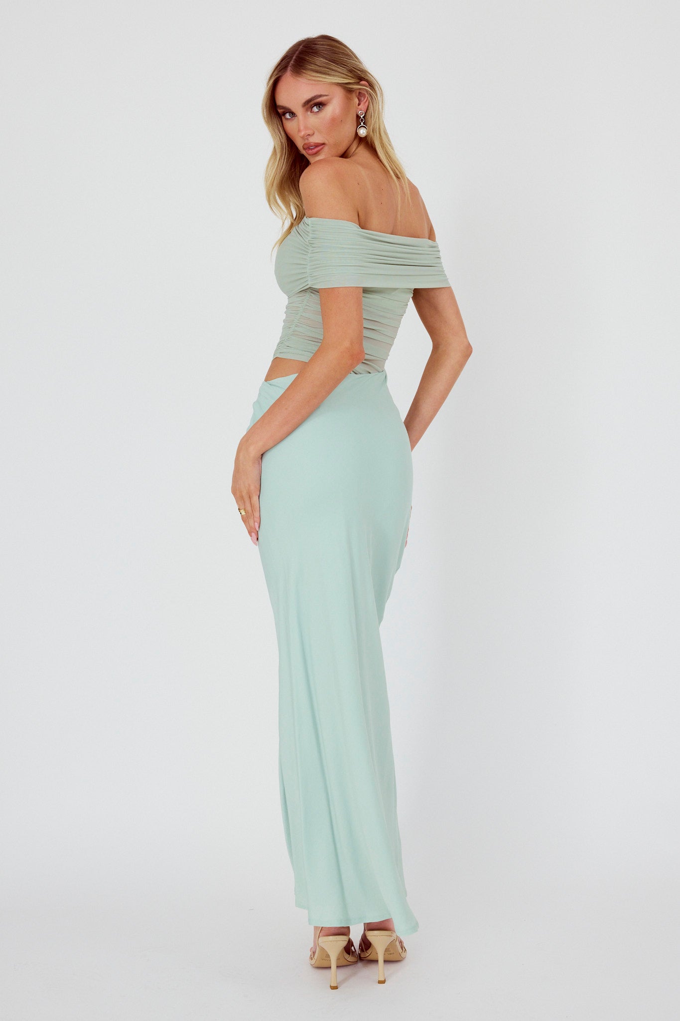Lorely Off-Shoulder Midi Dress Sage-Maymioy