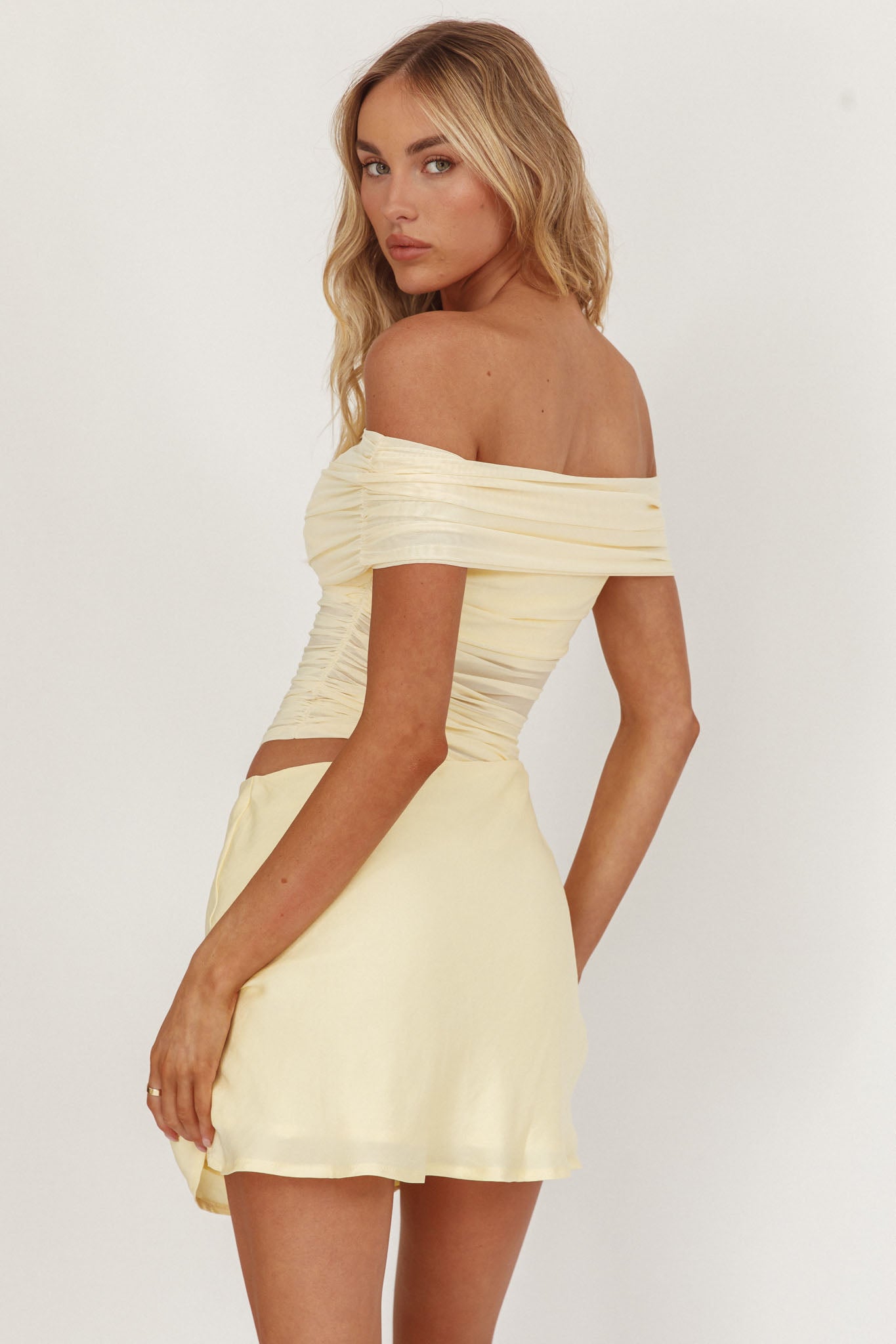 Lorely Off-Shoulder Mini Dress Butter-Maymioy