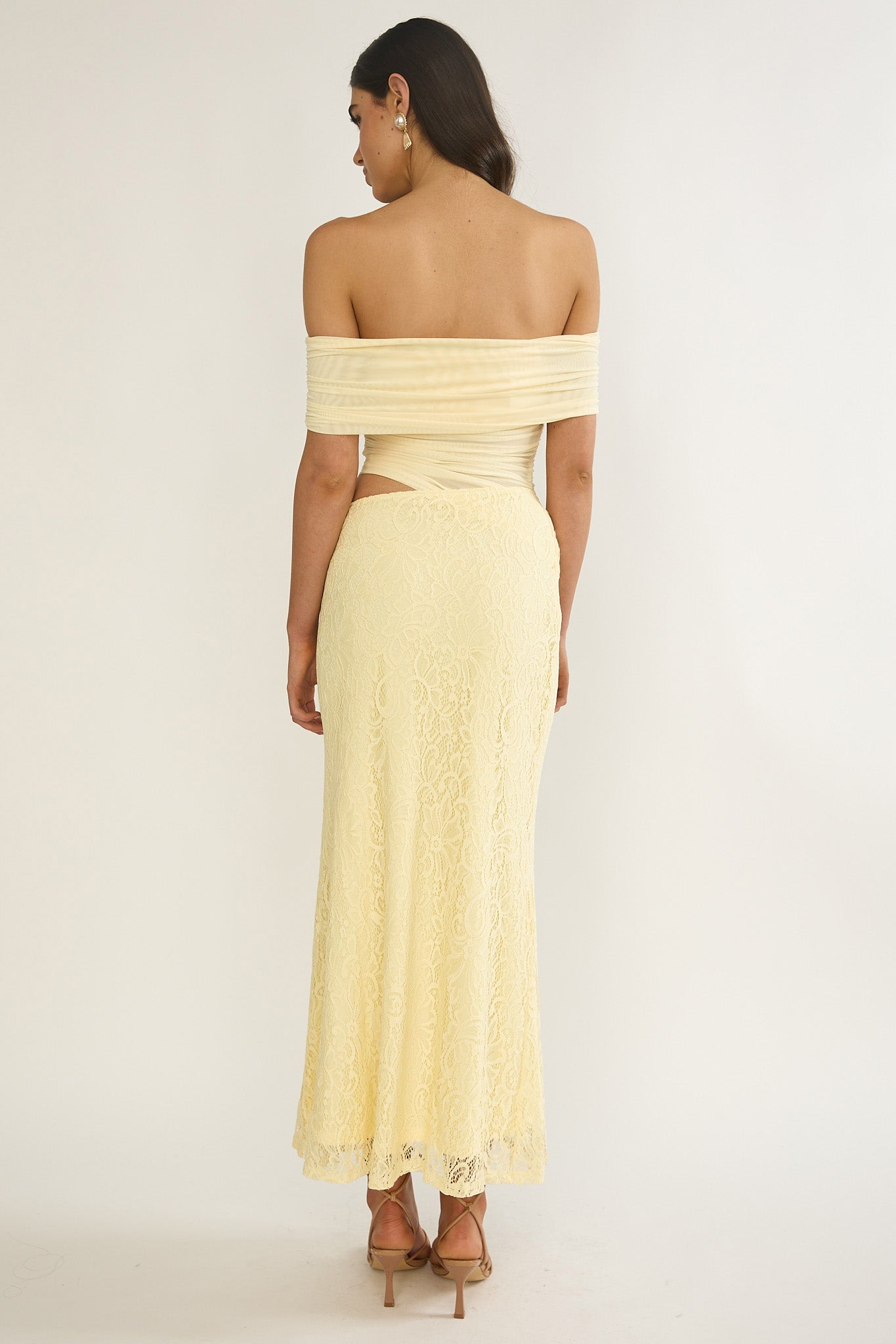 Lorely Off-Shoulder Lace Maxi Dress Butter-Maymioy