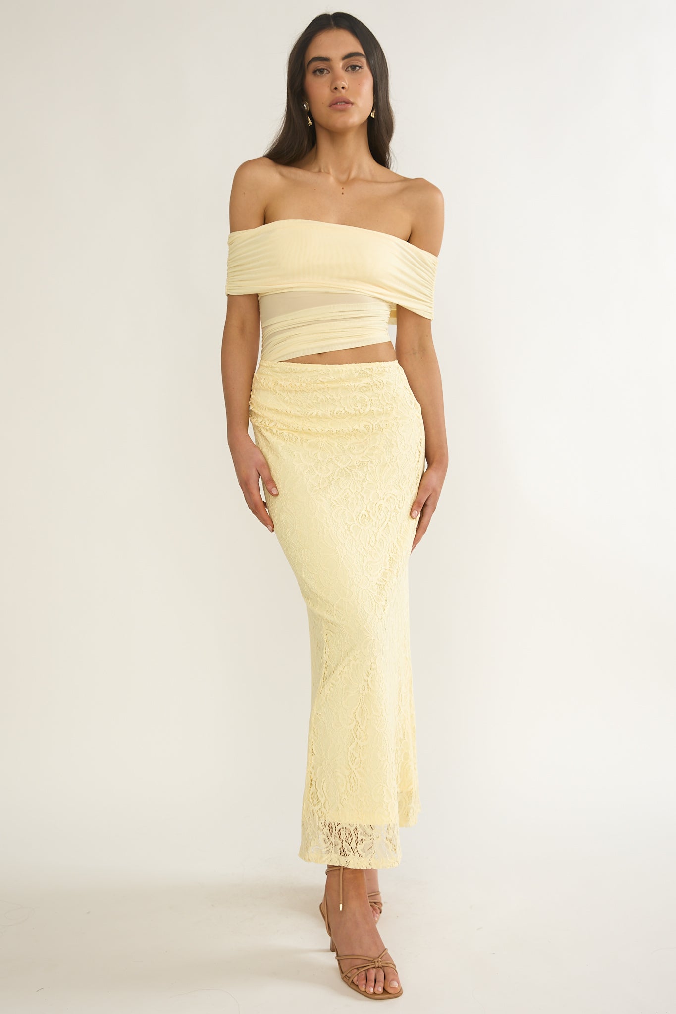 Lorely Off-Shoulder Lace Maxi Dress Butter-Maymioy