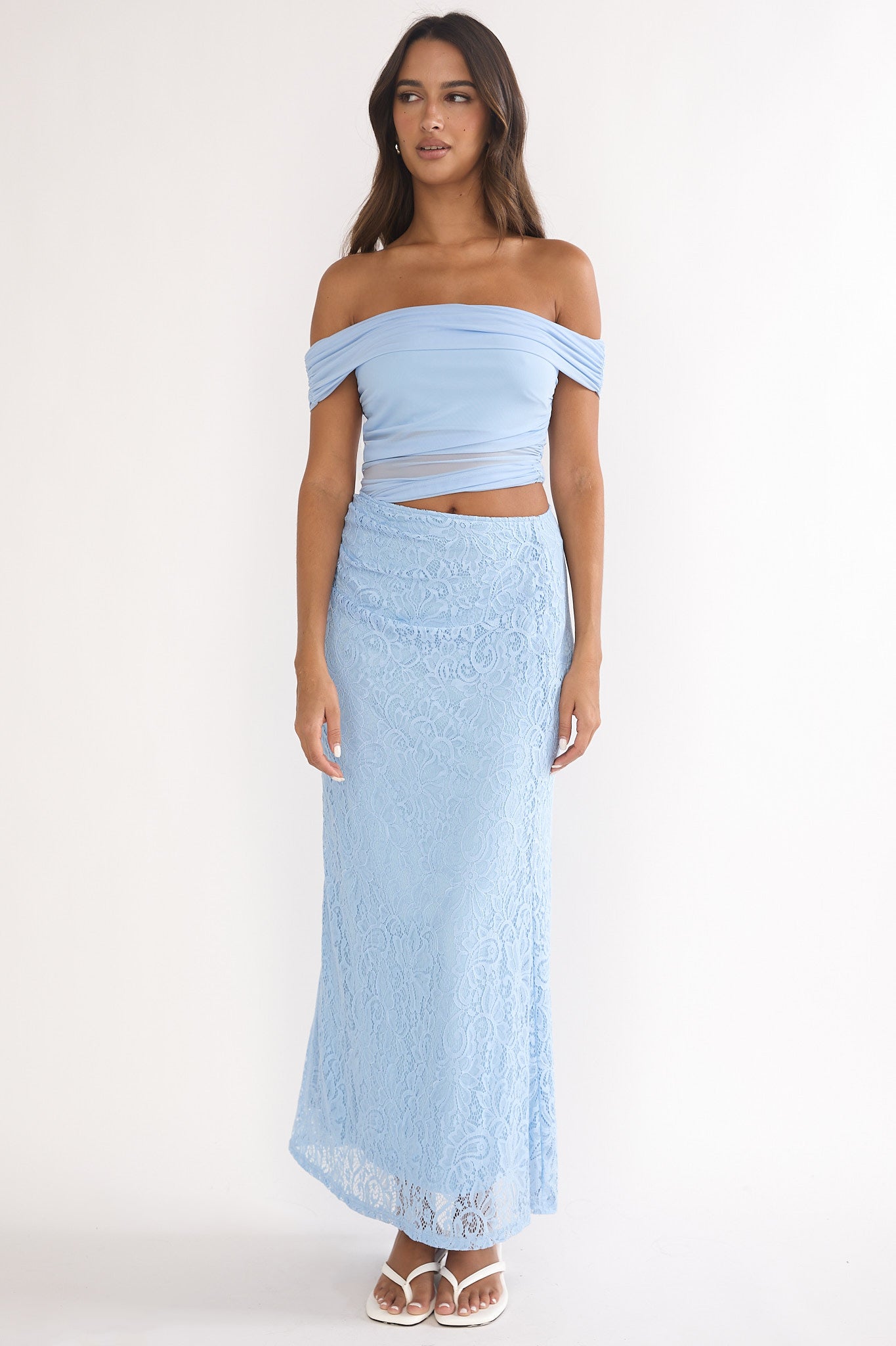 Lorely Off-Shoulder Lace Maxi Dress Blue-Maymioy