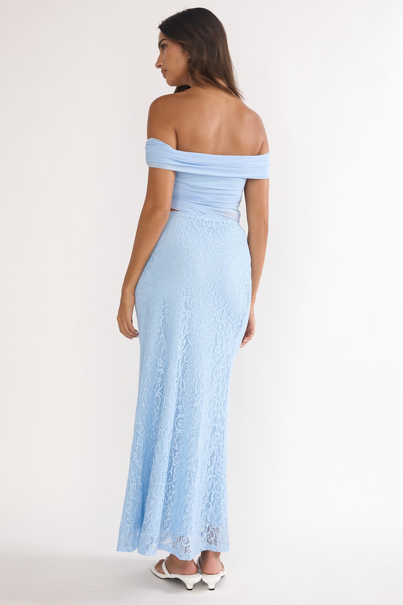 Lorely Off-Shoulder Lace Maxi Dress Blue-Maymioy