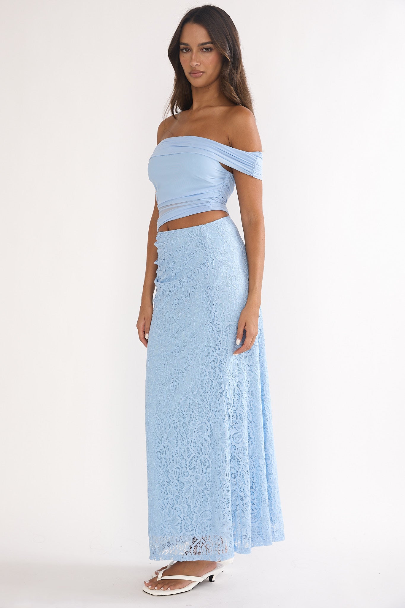 Lorely Off-Shoulder Lace Maxi Dress Blue-Maymioy