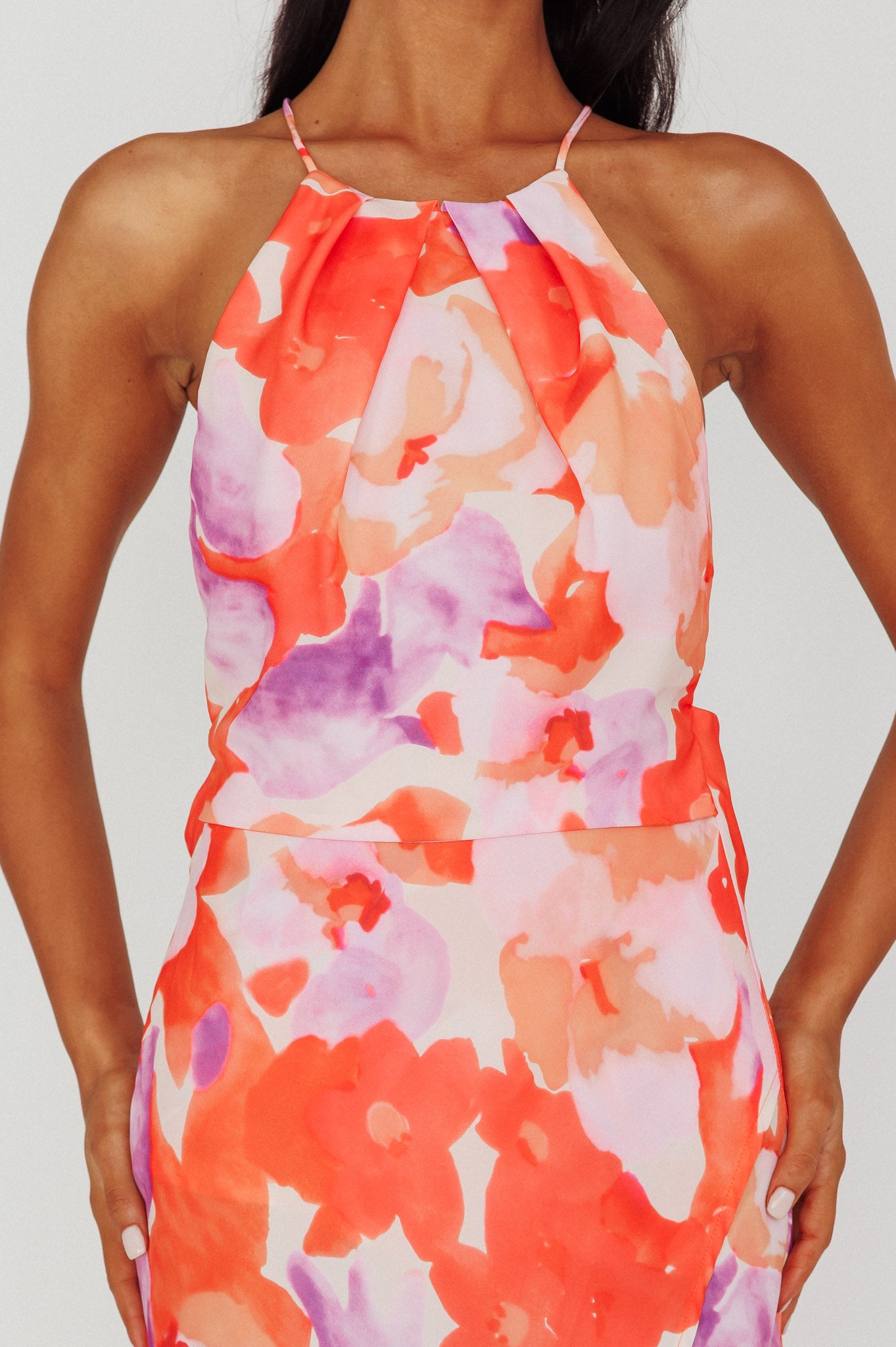 Val Cowl Back Maxi Dress Floral Orange-Maymioy