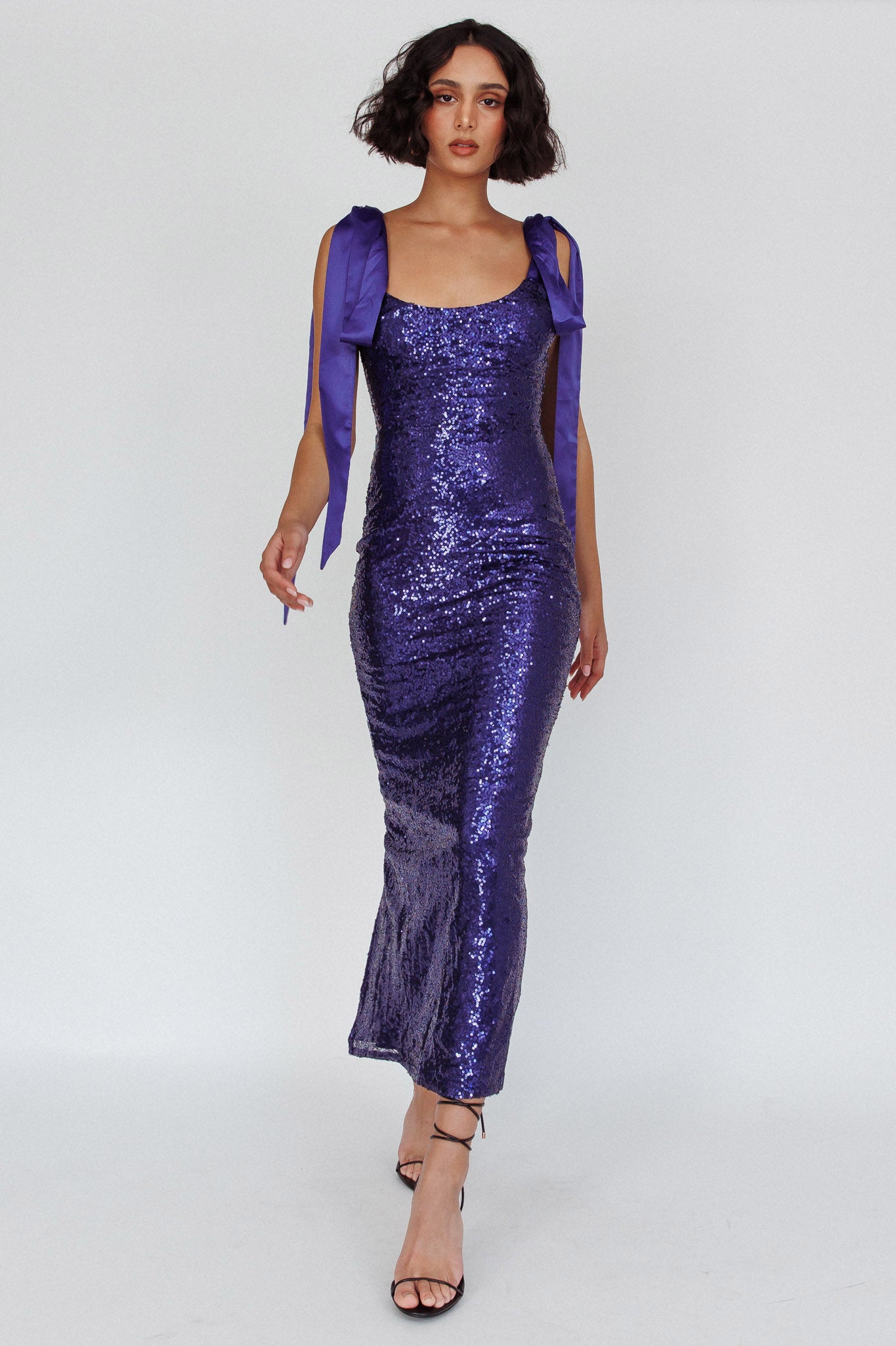 Birthday Wish Tied Shoulder Sequin Maxi Dress Blue-Maymioy