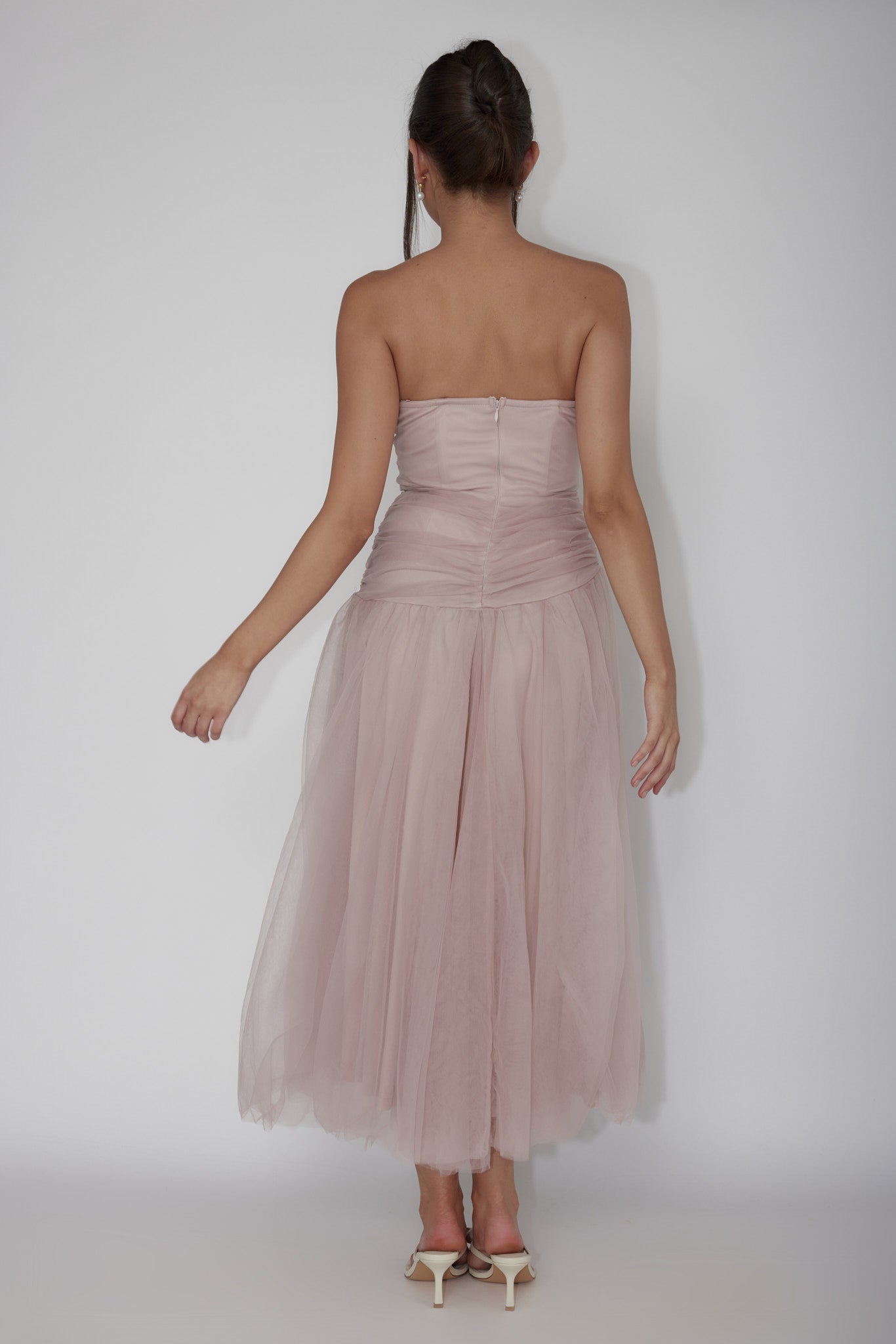 Daphnie Drop Waist Tulle Midi Dress Blush-Maymioy