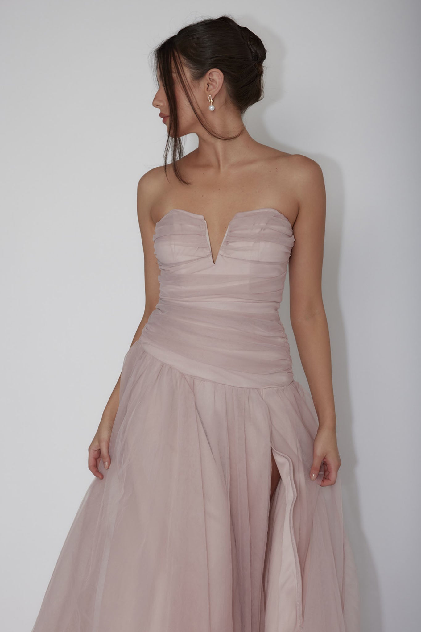 Daphnie Drop Waist Tulle Midi Dress Blush-Maymioy