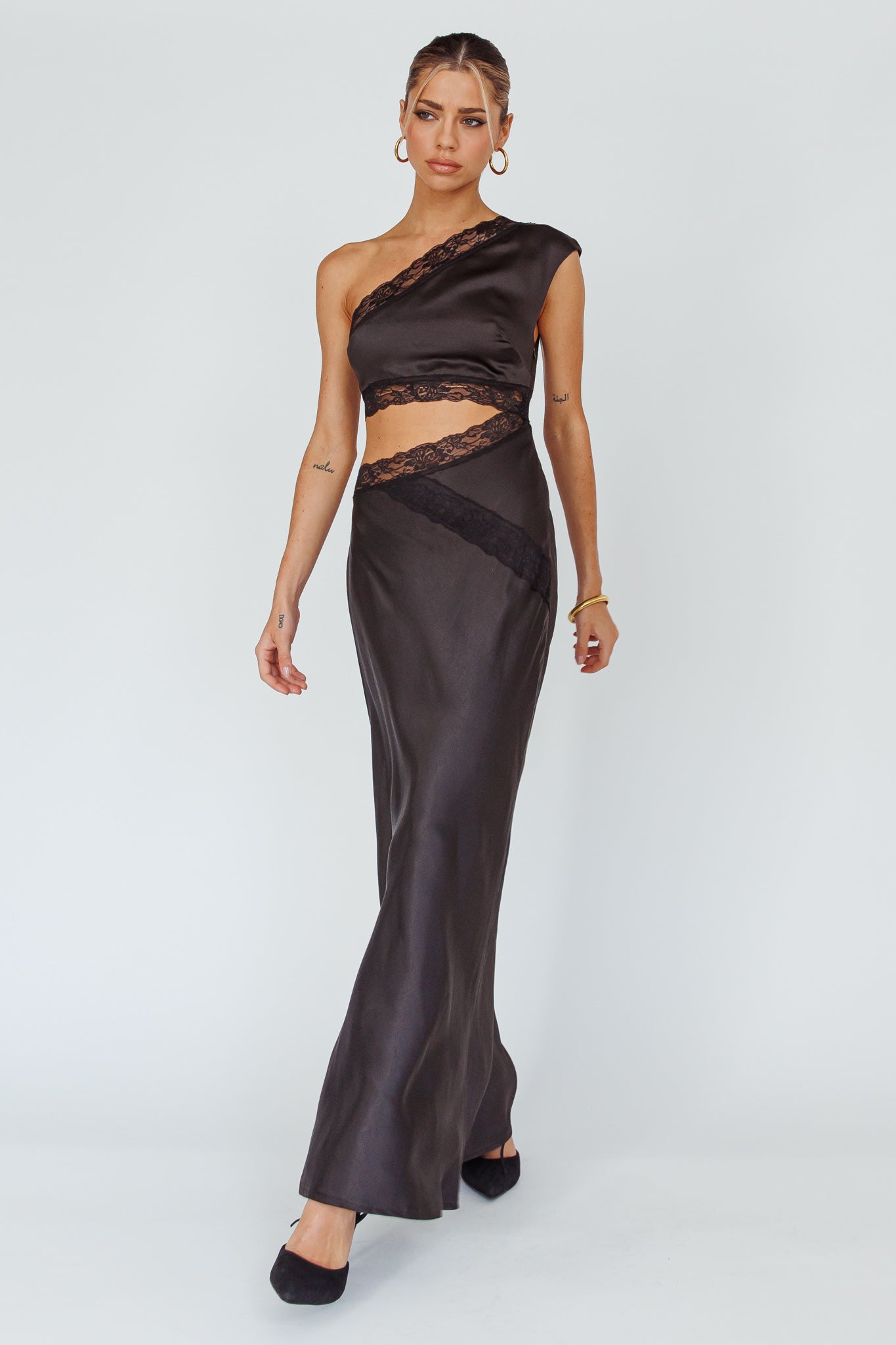 Mahli One-Shoulder Maxi Dress Black-Maymioy