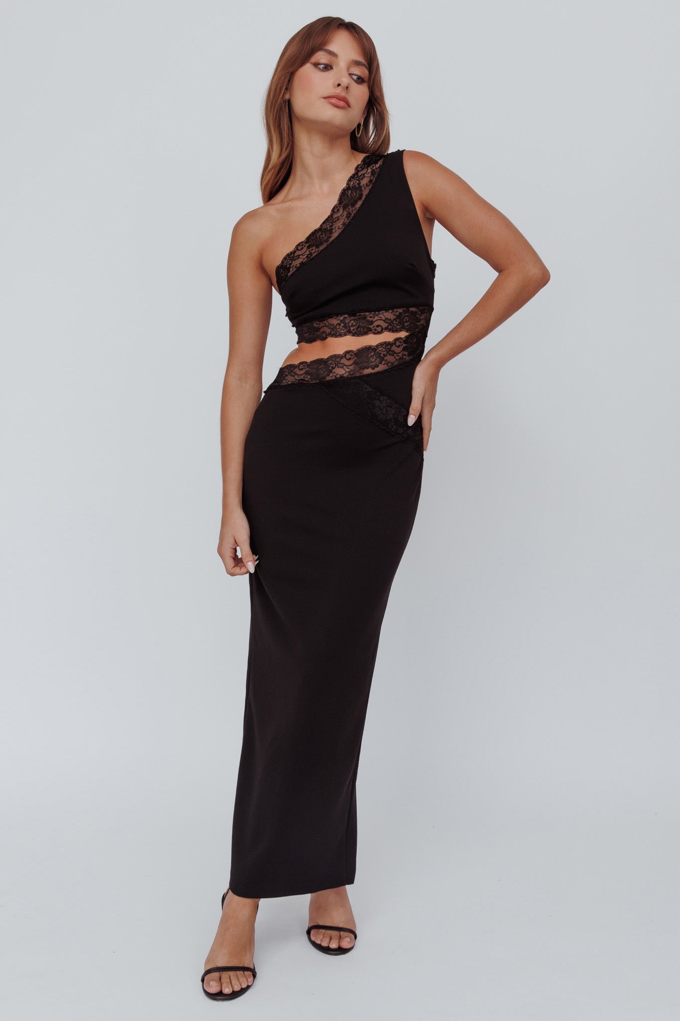 Mahli One-Shoulder Cut-Out Maxi Dress Black-Maymioy