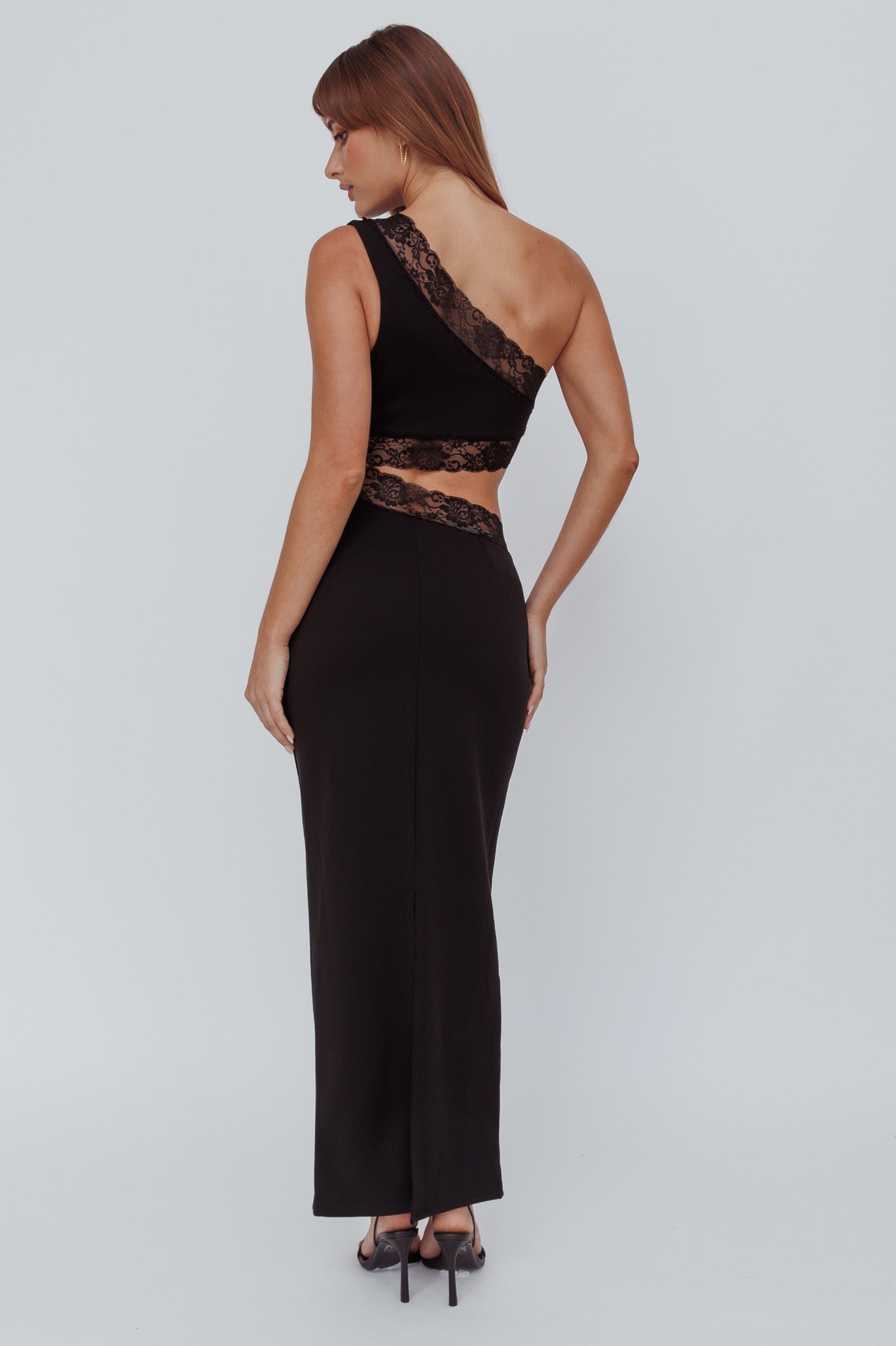 Mahli One-Shoulder Cut-Out Maxi Dress Black-Maymioy