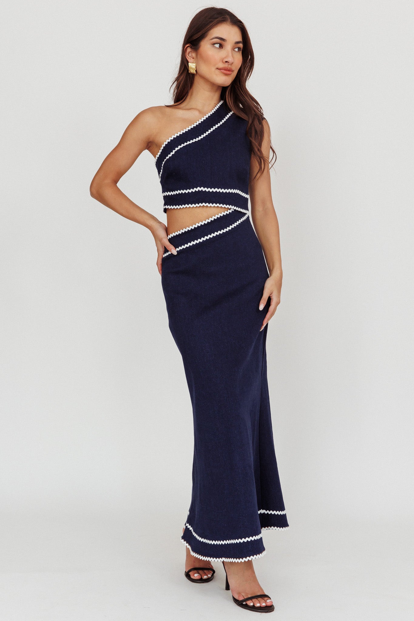 Mahli One-Shoulder Cut-Out Maxi Dress Dark Denim-Maymioy