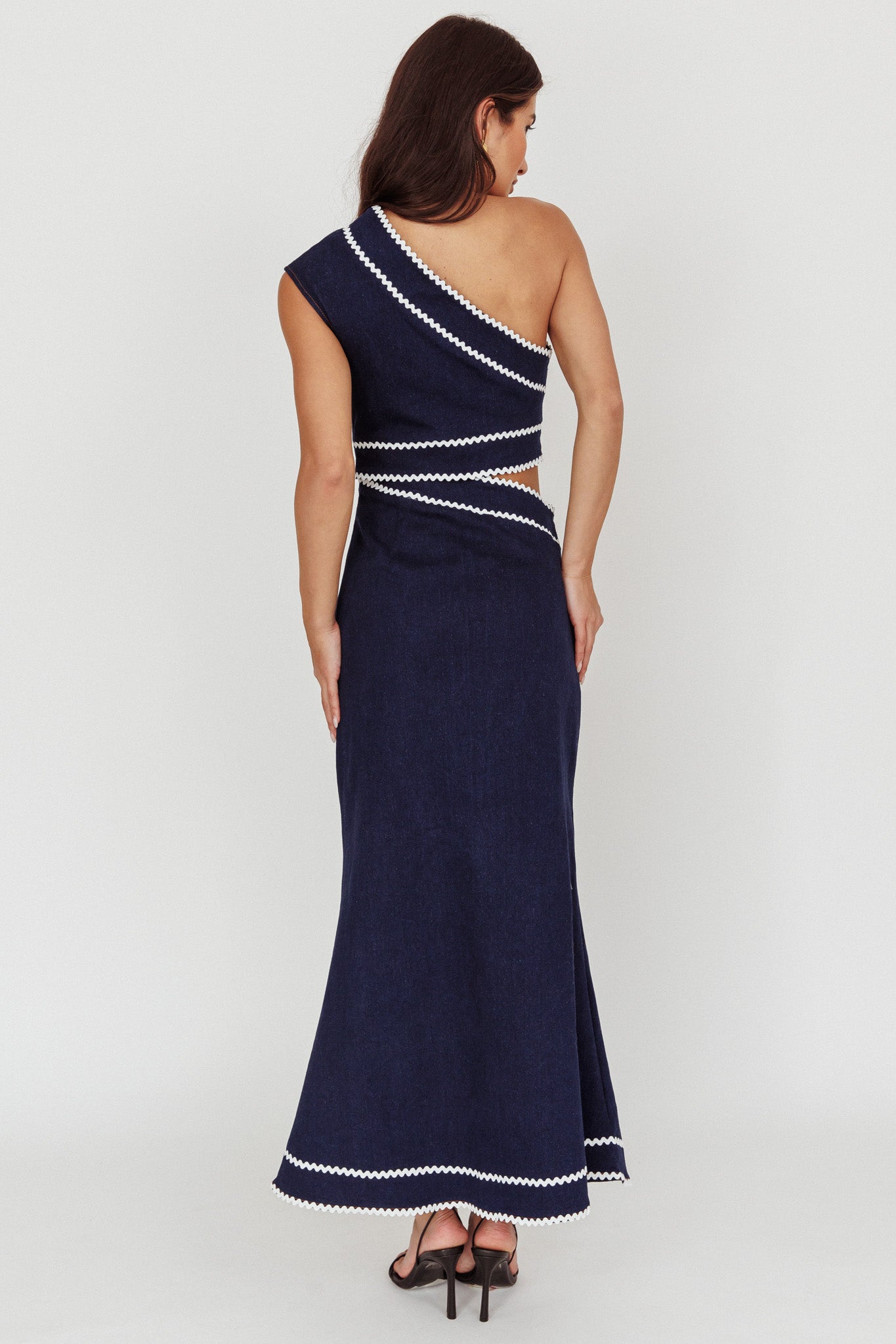 Mahli One-Shoulder Cut-Out Maxi Dress Dark Denim-Maymioy