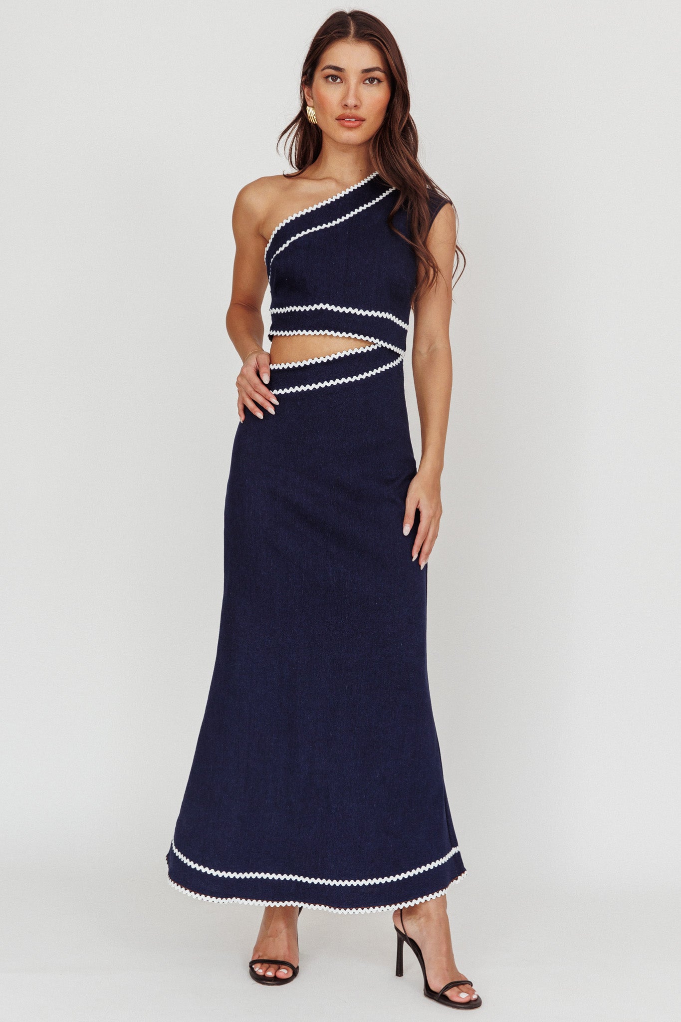 Mahli One-Shoulder Cut-Out Maxi Dress Dark Denim-Maymioy