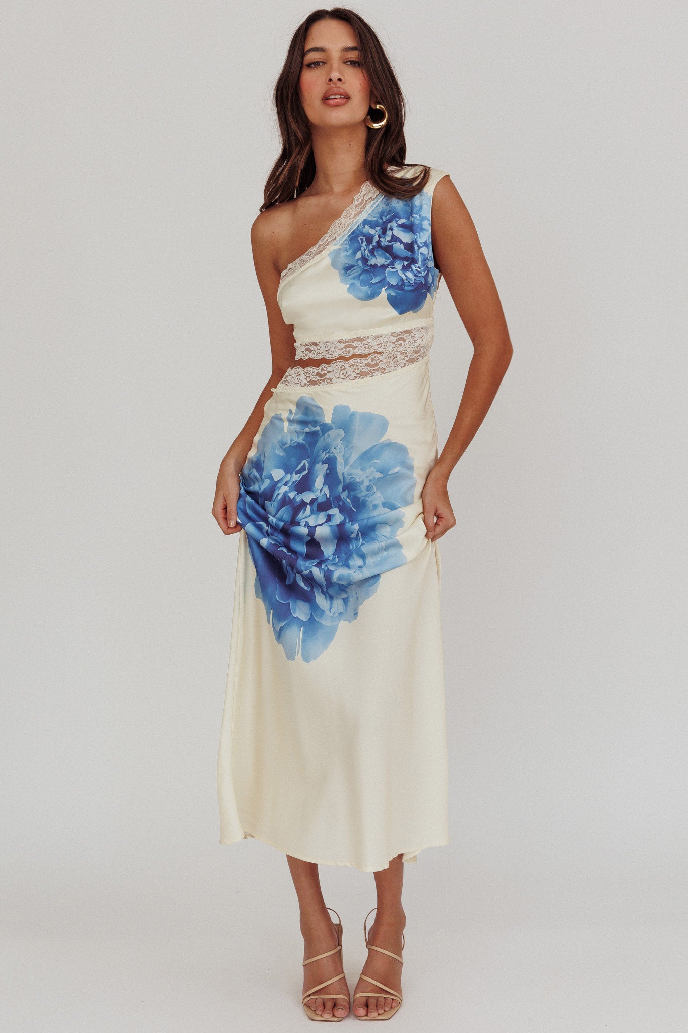 Mahli One-Shoulder Cut-Out Maxi Dress Ivory-Maymioy