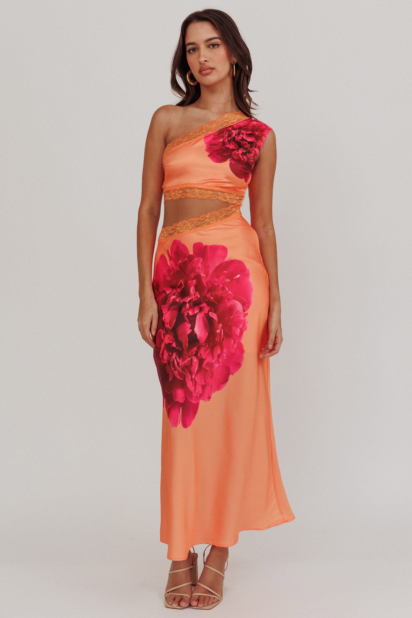 Mahli One-Shoulder Cut-Out Maxi Dress Orange-Maymioy