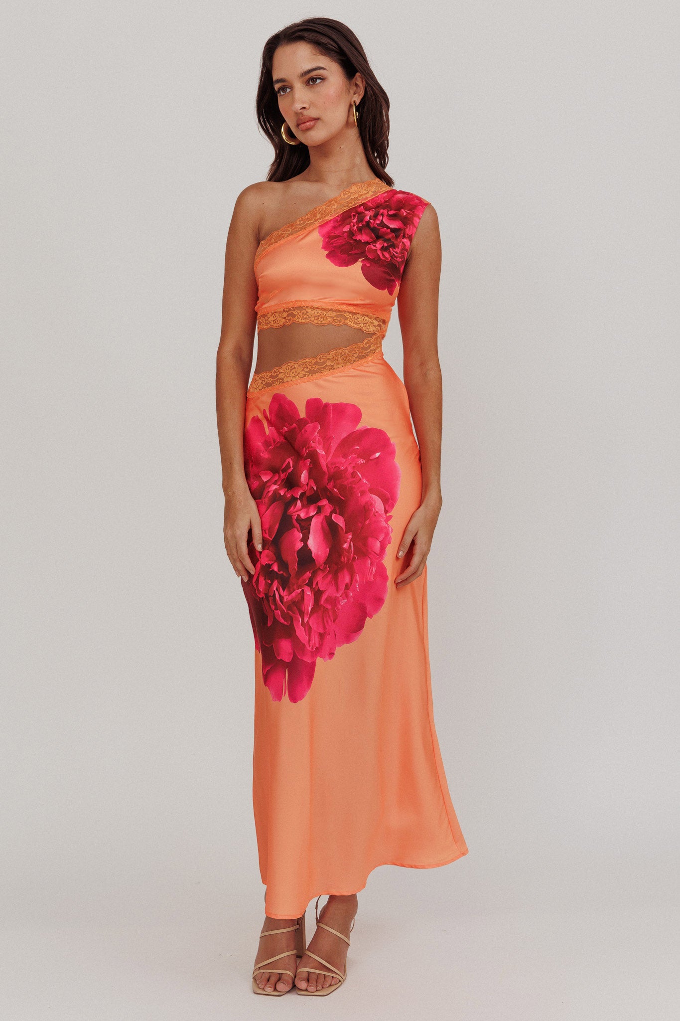 Mahli One-Shoulder Cut-Out Maxi Dress Orange-Maymioy