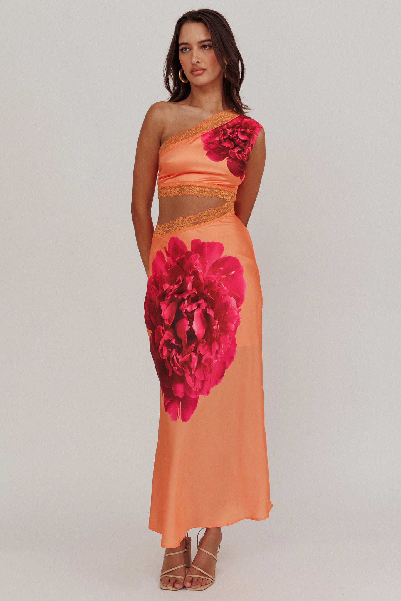 Mahli One-Shoulder Cut-Out Maxi Dress Orange-Maymioy