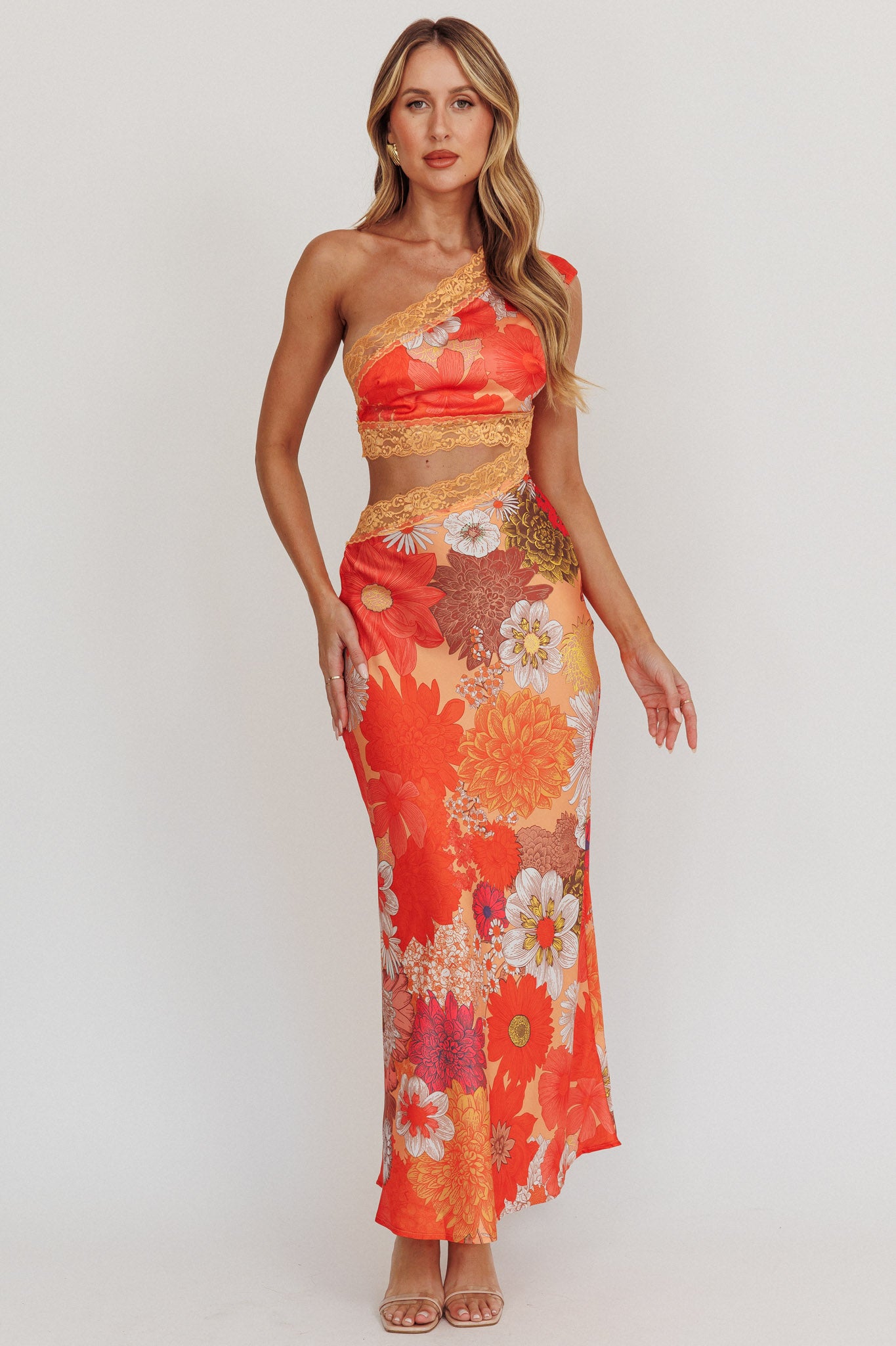 Mahli One-Shoulder Cut-Out Maxi Dress Floral-Maymioy