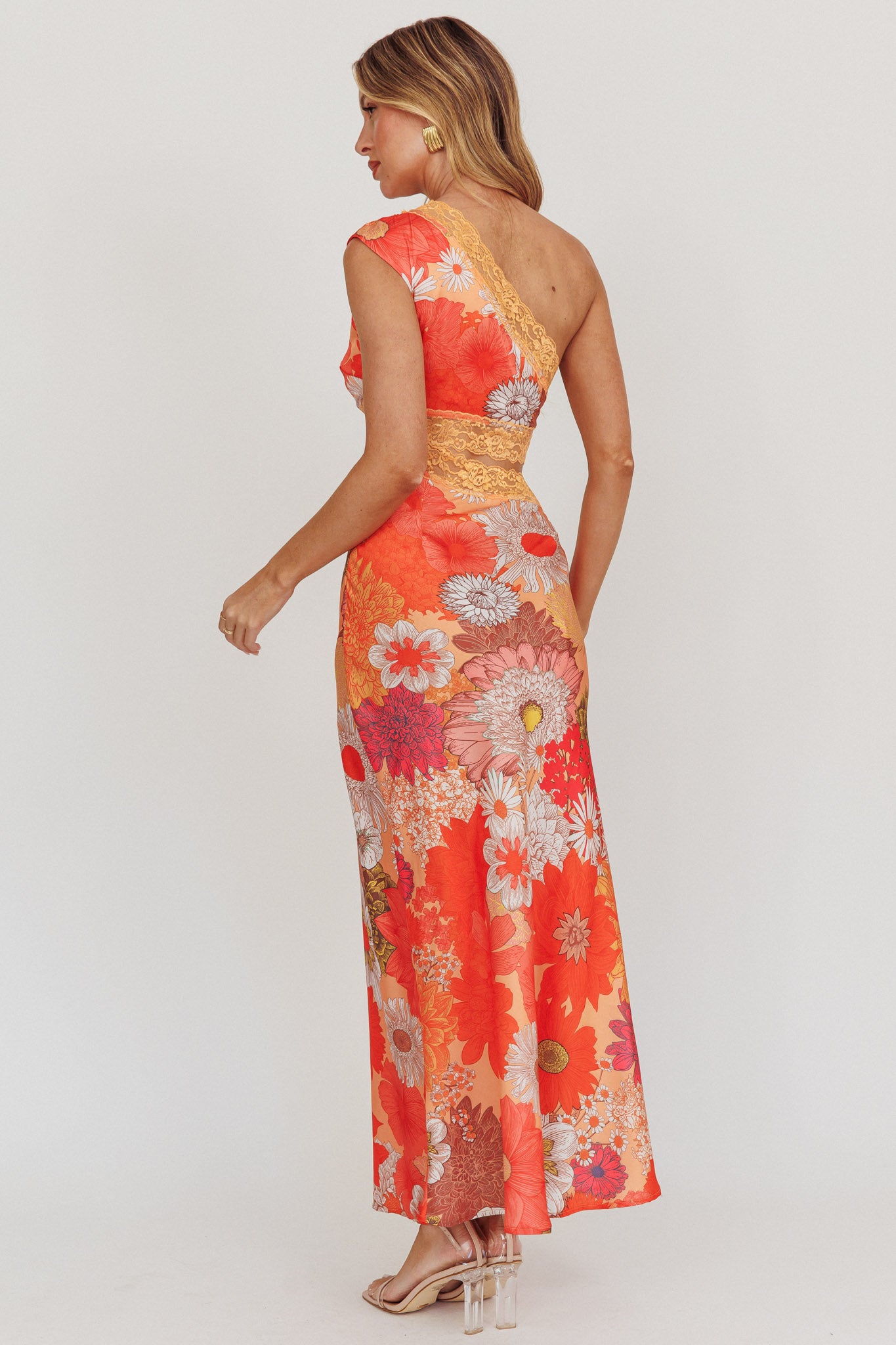 Mahli One-Shoulder Cut-Out Maxi Dress Floral-Maymioy